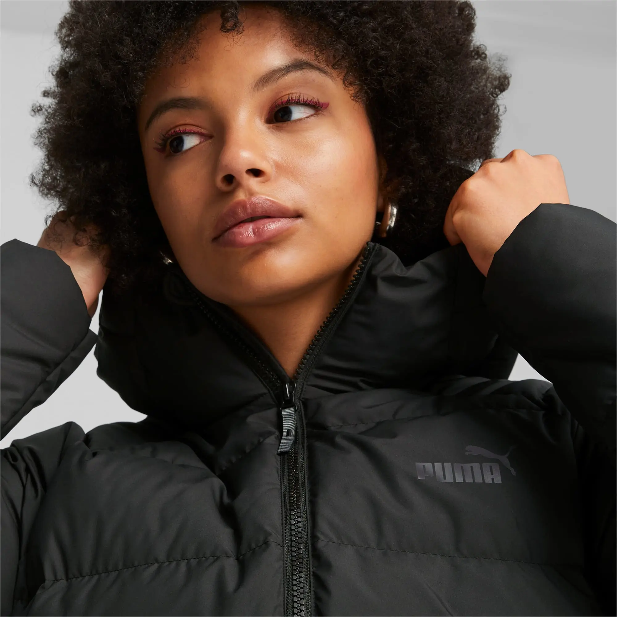 PUMA Women's Long Hooded Down Coat, Black