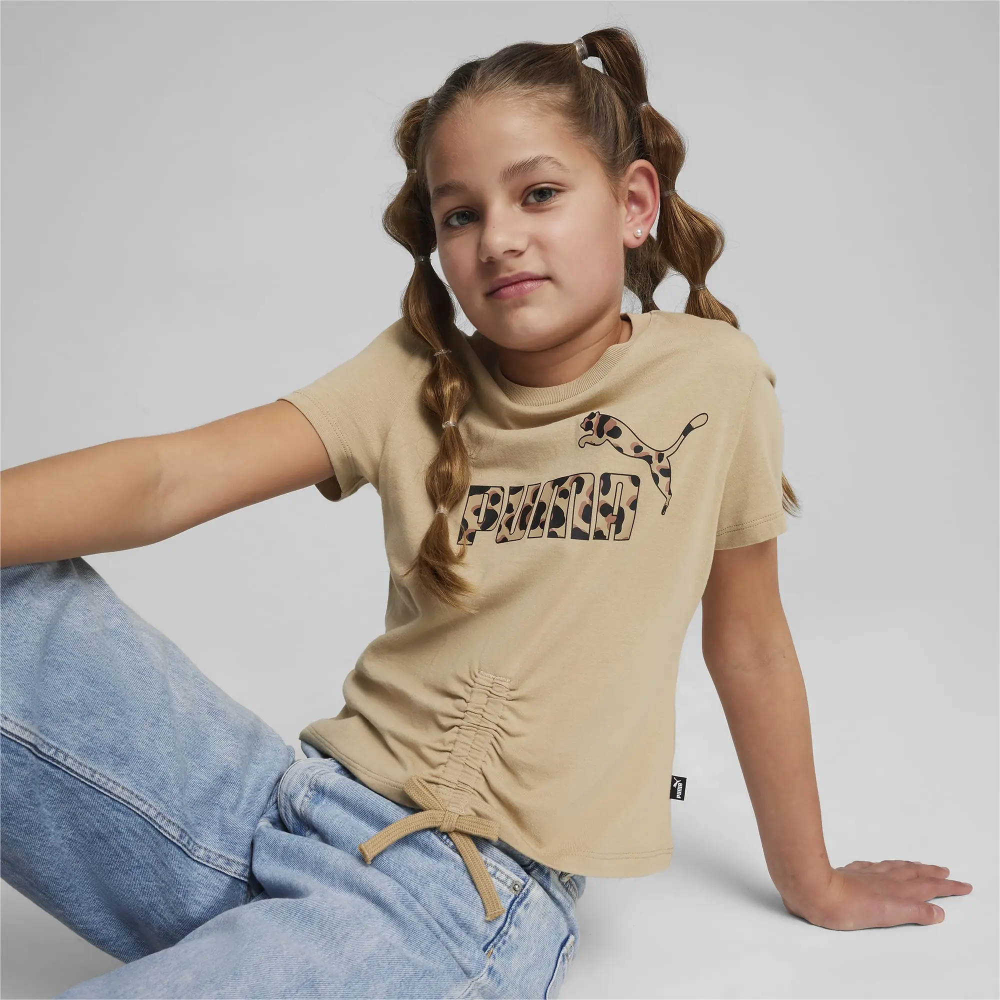 Puma Girls ESS+ ANIMAL Knotted T-Shirt - Beige