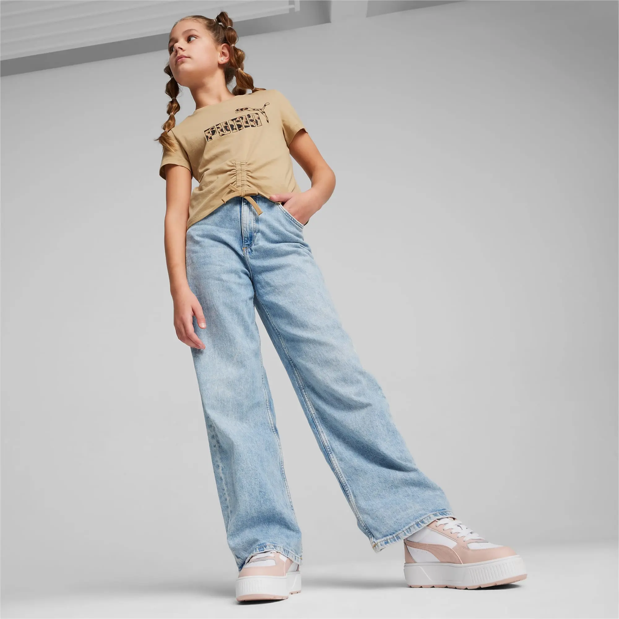 Puma Girls ESS+ ANIMAL Knotted T-Shirt - Beige
