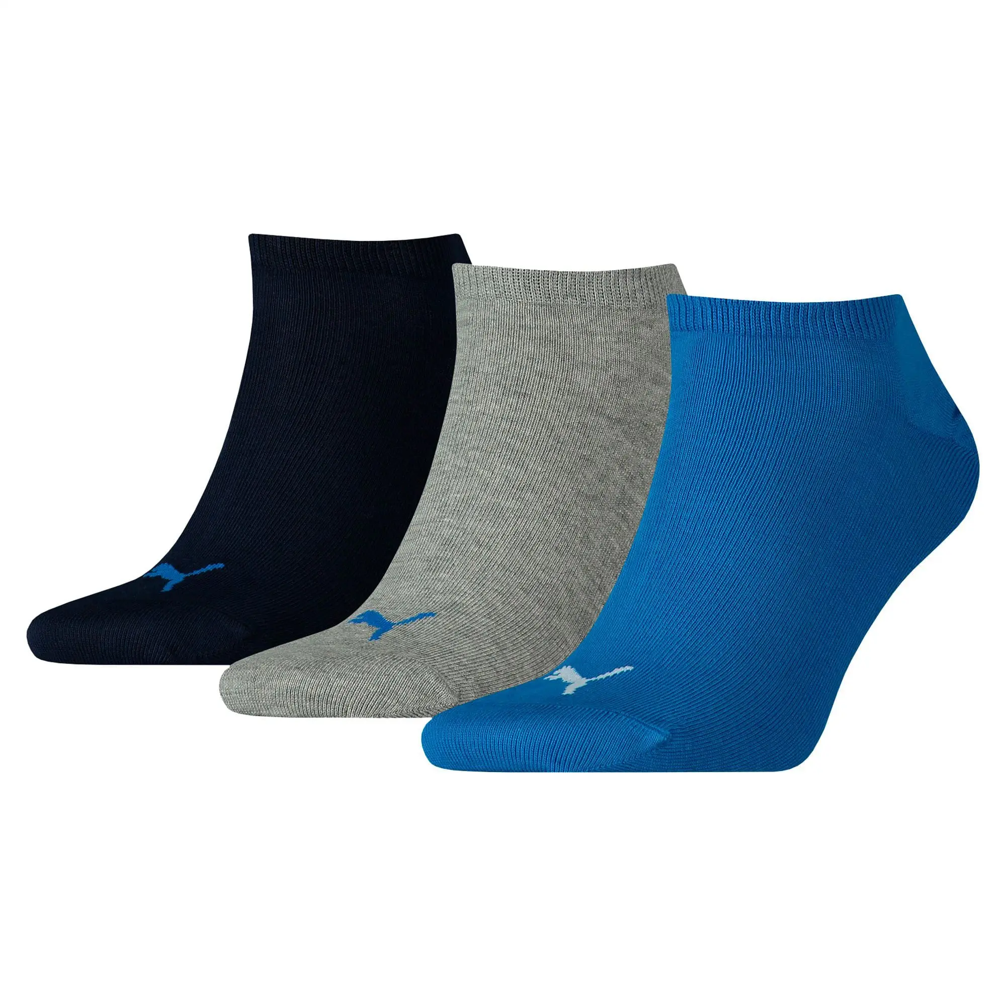 PUMA Unisex Plain Sneaker Trainer Socks 3 Pack, Blue/Grey Melange