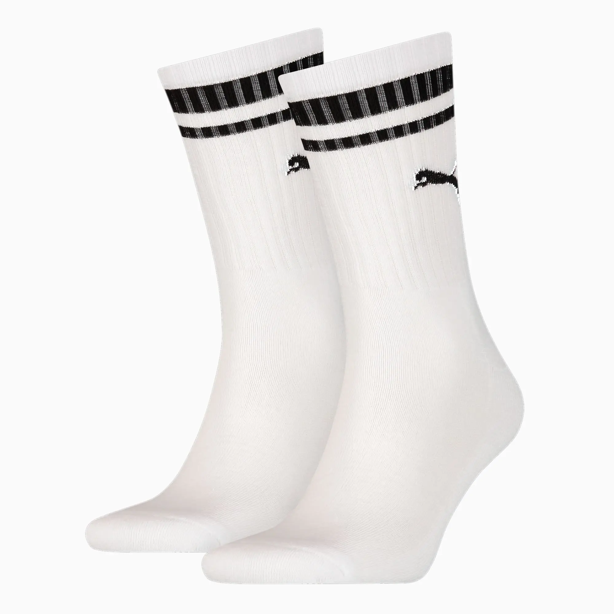 PUMA Unisex Crew Heritage Stripe Socks 2 Pack, White