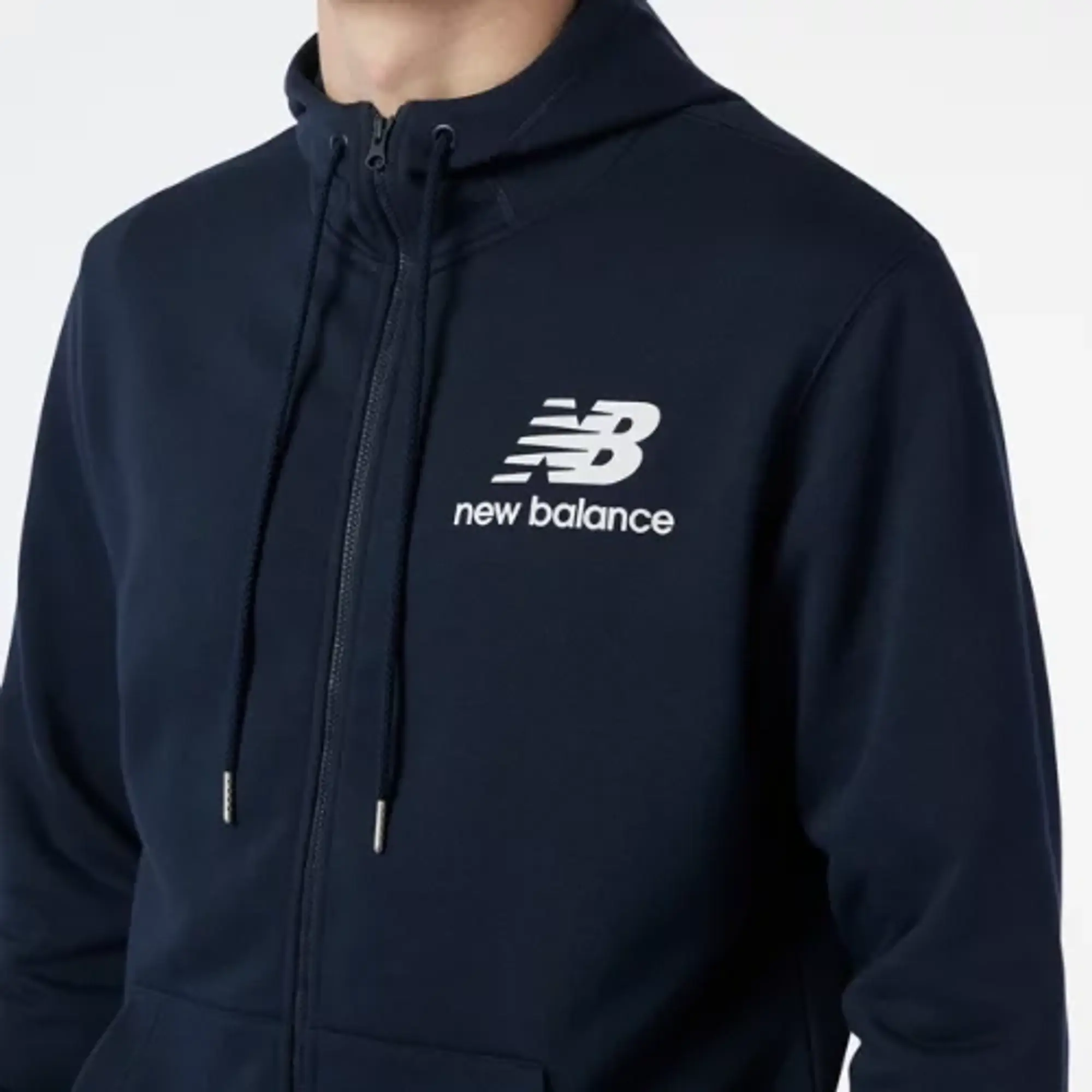 New Balance Men's NB Essentials Stacked Full Zip Hoodie in Black Cotton