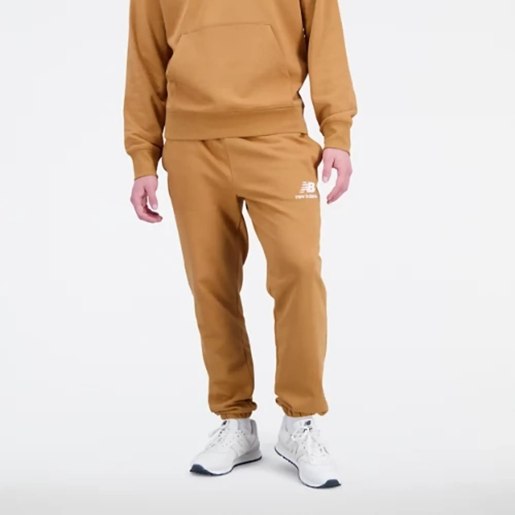 New Balance Men's Essentials Stacked Logo French Terry Sweatpant in Brown Cotton Fleece