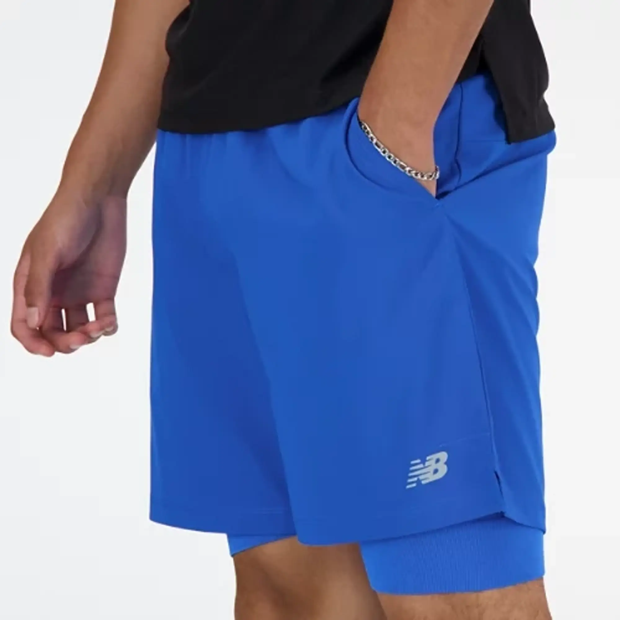 New Balance Men's AC Lined Short 7 in Blue Polywoven