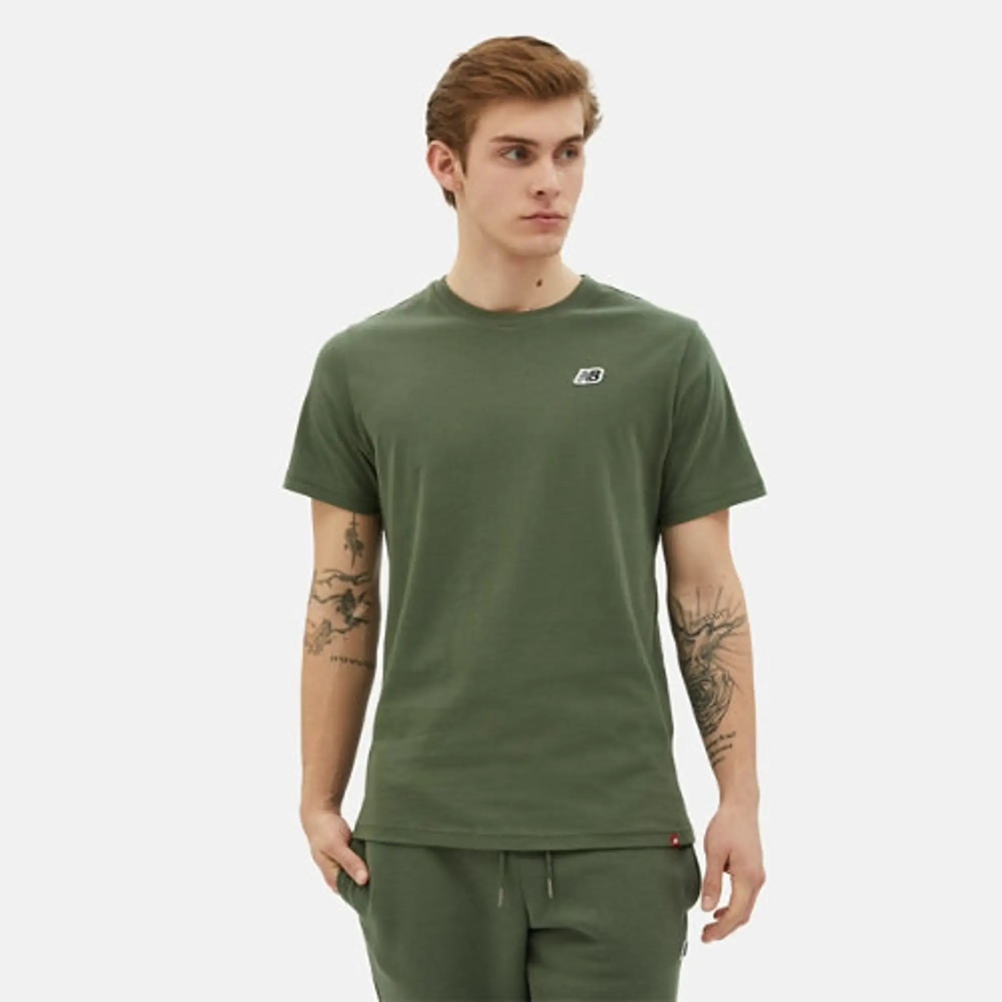 New Balance Men's NB Small Logo Tee in Green Cotton