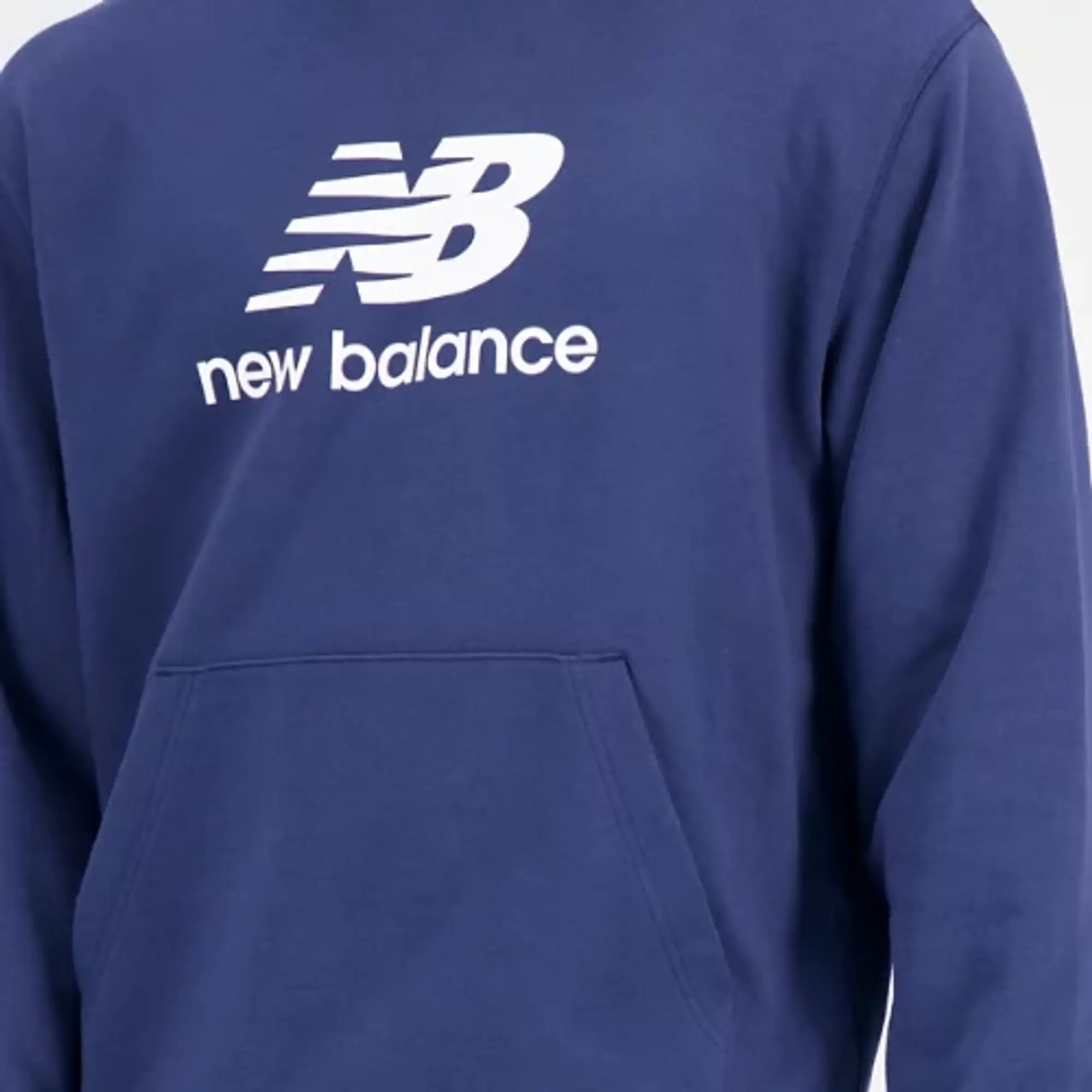 New Balance Men's Essentials Stacked Logo French Terry Hoodie in Blue Cotton Fleece