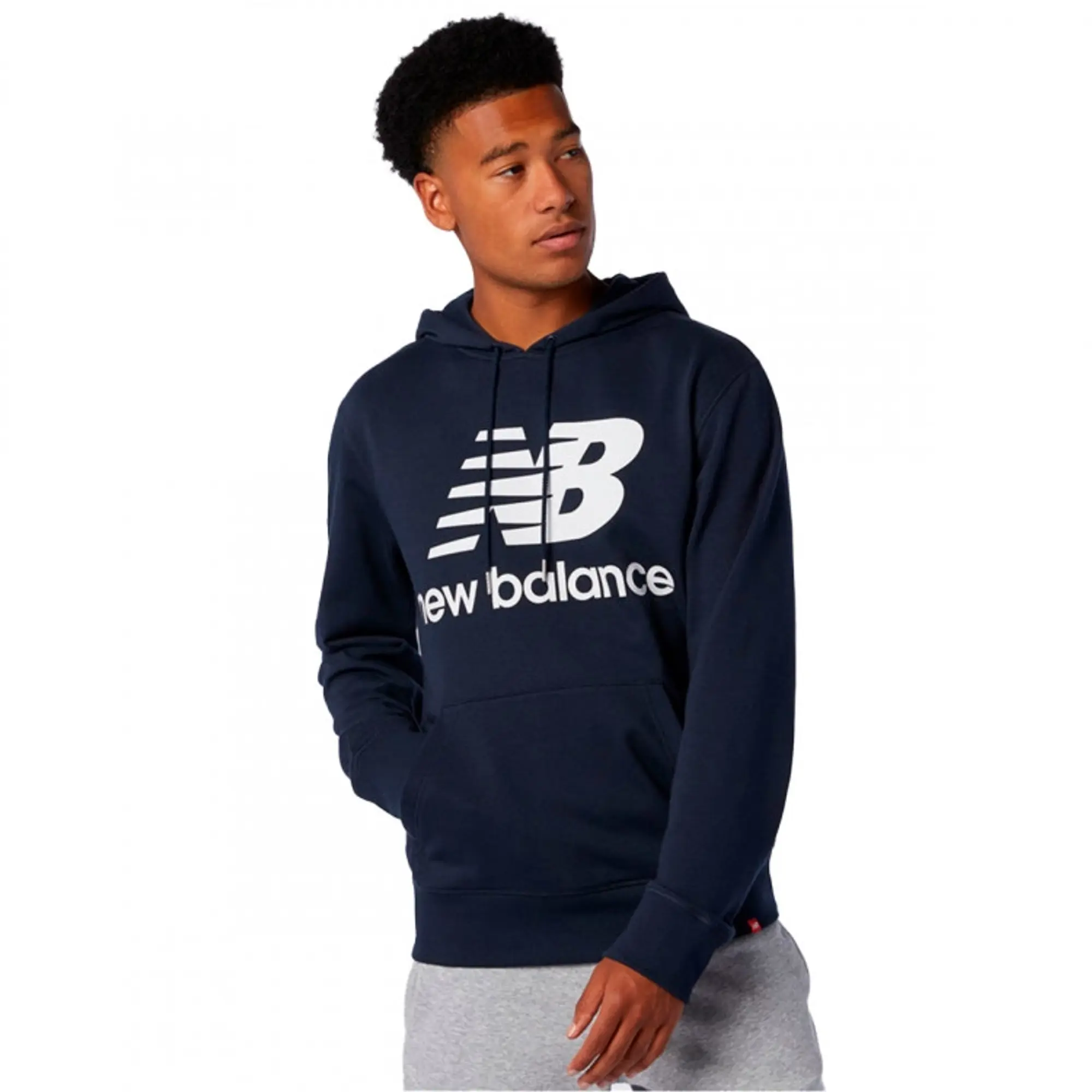 New Balance Men's NB Essentials Pullover Hoodie in   Navy Blue Cotton