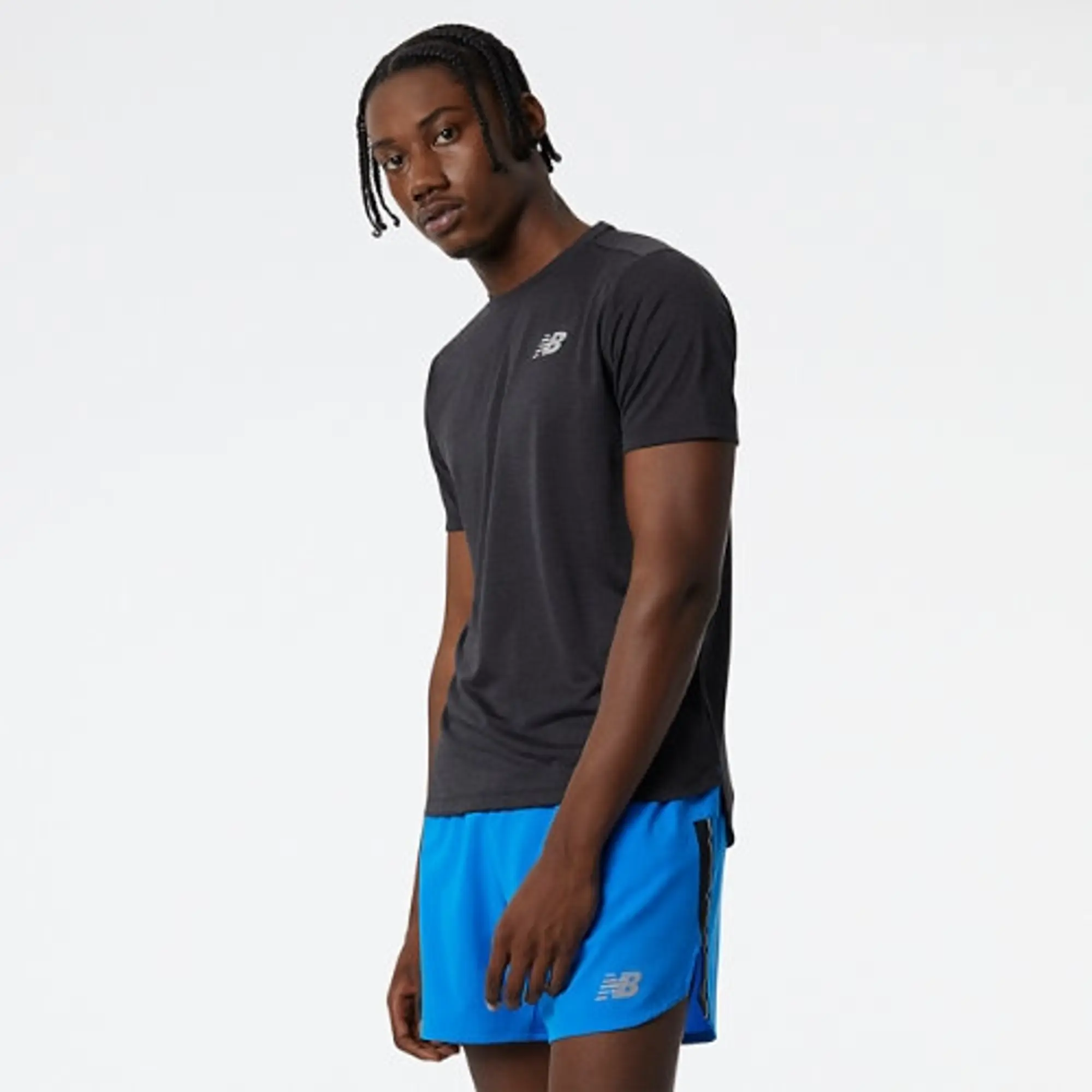 New Balance Men's Impact Run Short Sleeve in Black Poly Knit
