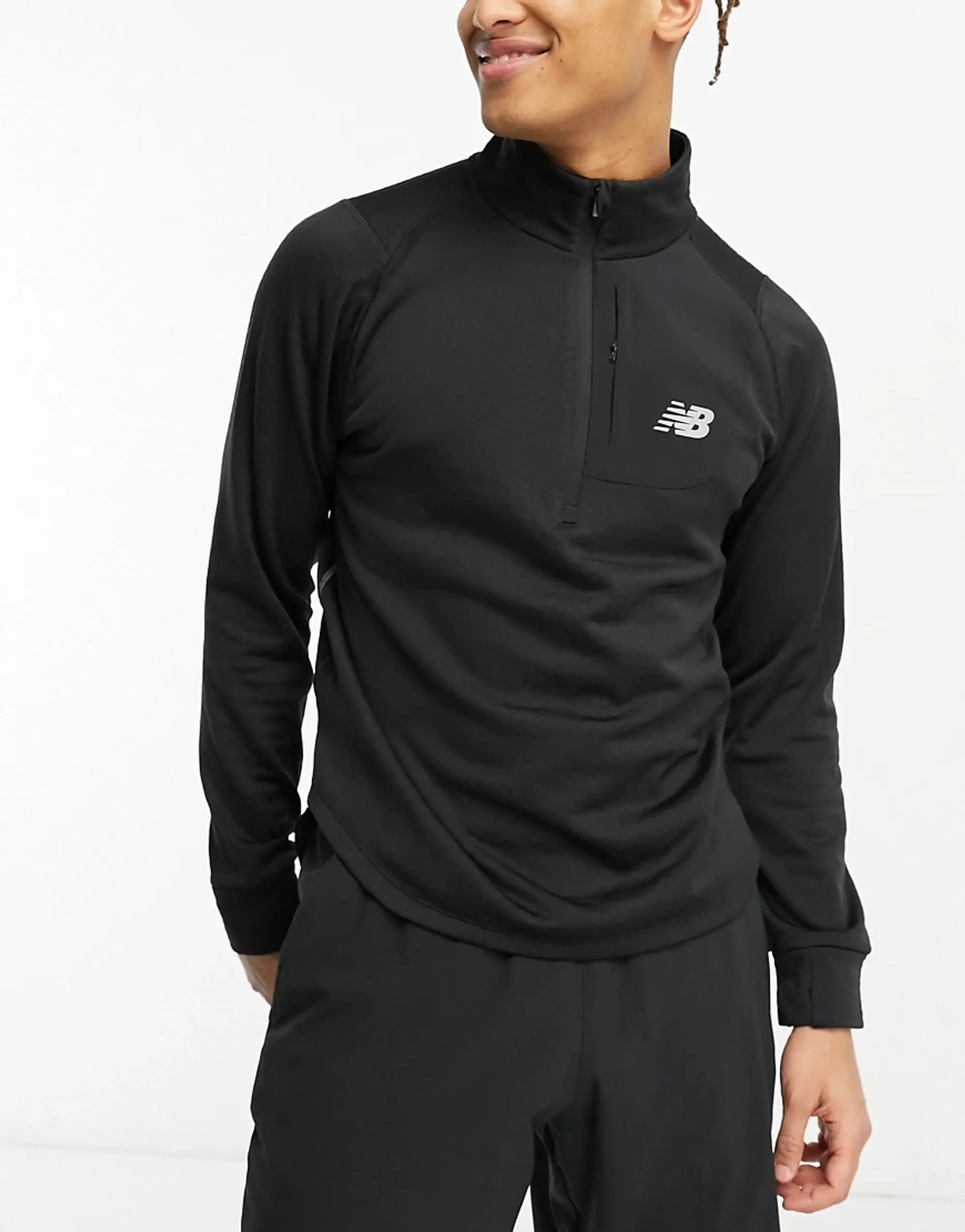 New Balance Men's NB Heat Grid Half Zip in Black Poly Knit