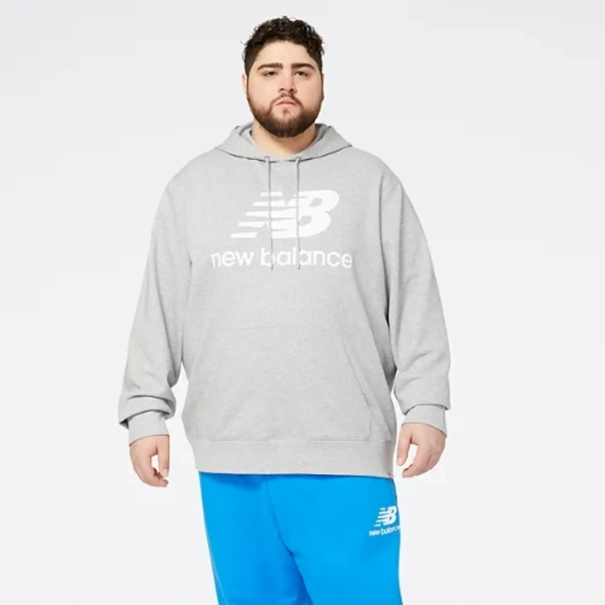 New Balance Men's NB Essentials Stacked Logo Po Hoodie in Grey Cotton