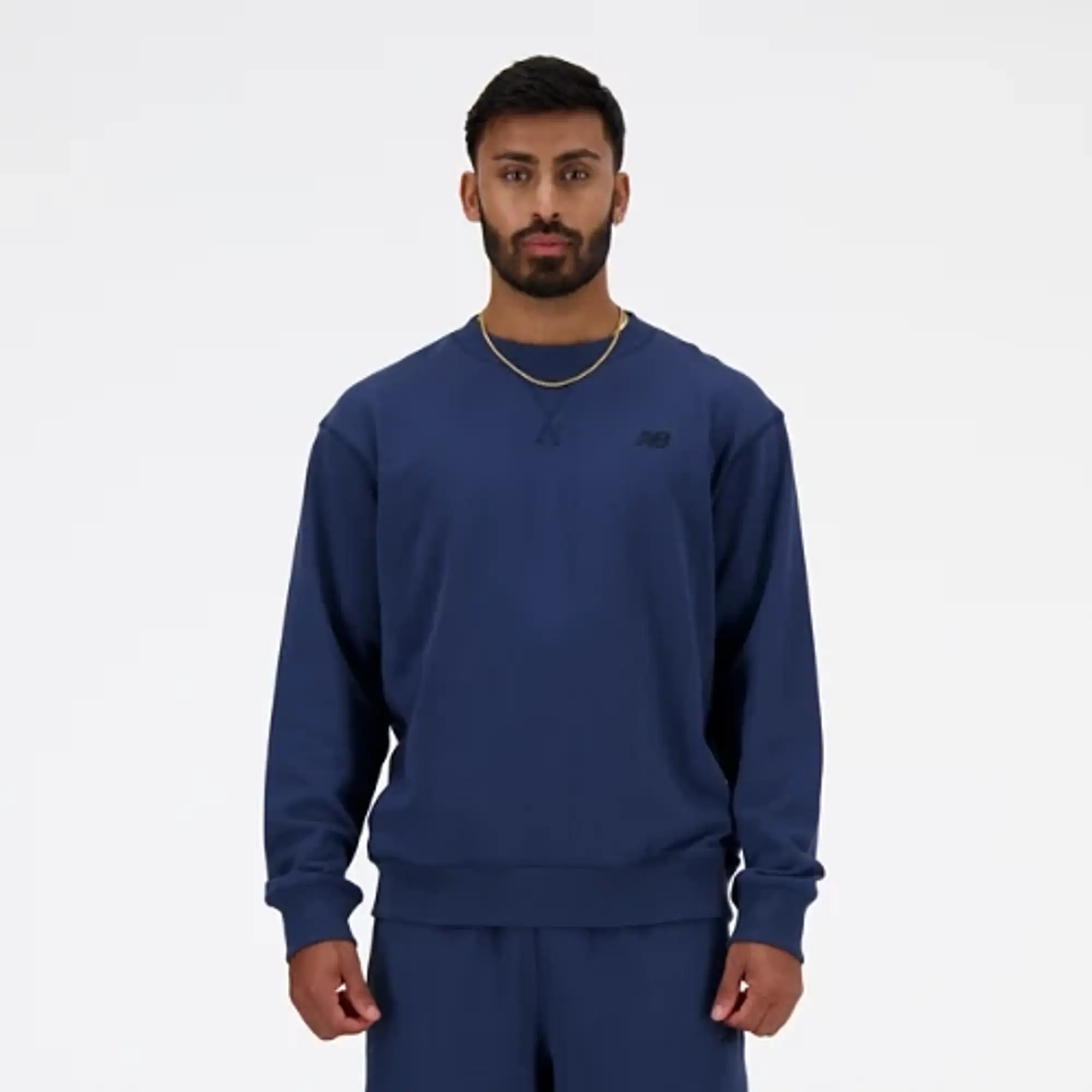 New Balance Men's Athletics French Terry Crew in Blue Cotton