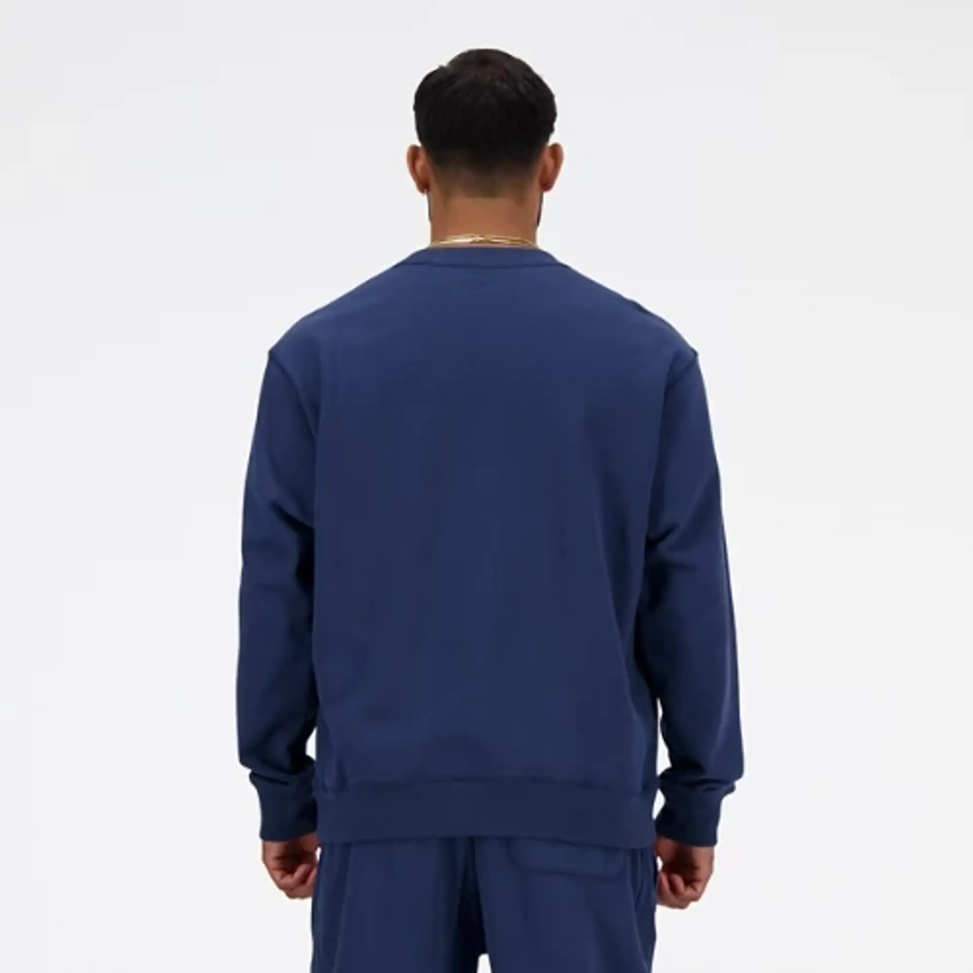 New Balance Men's Athletics French Terry Crew in Blue Cotton