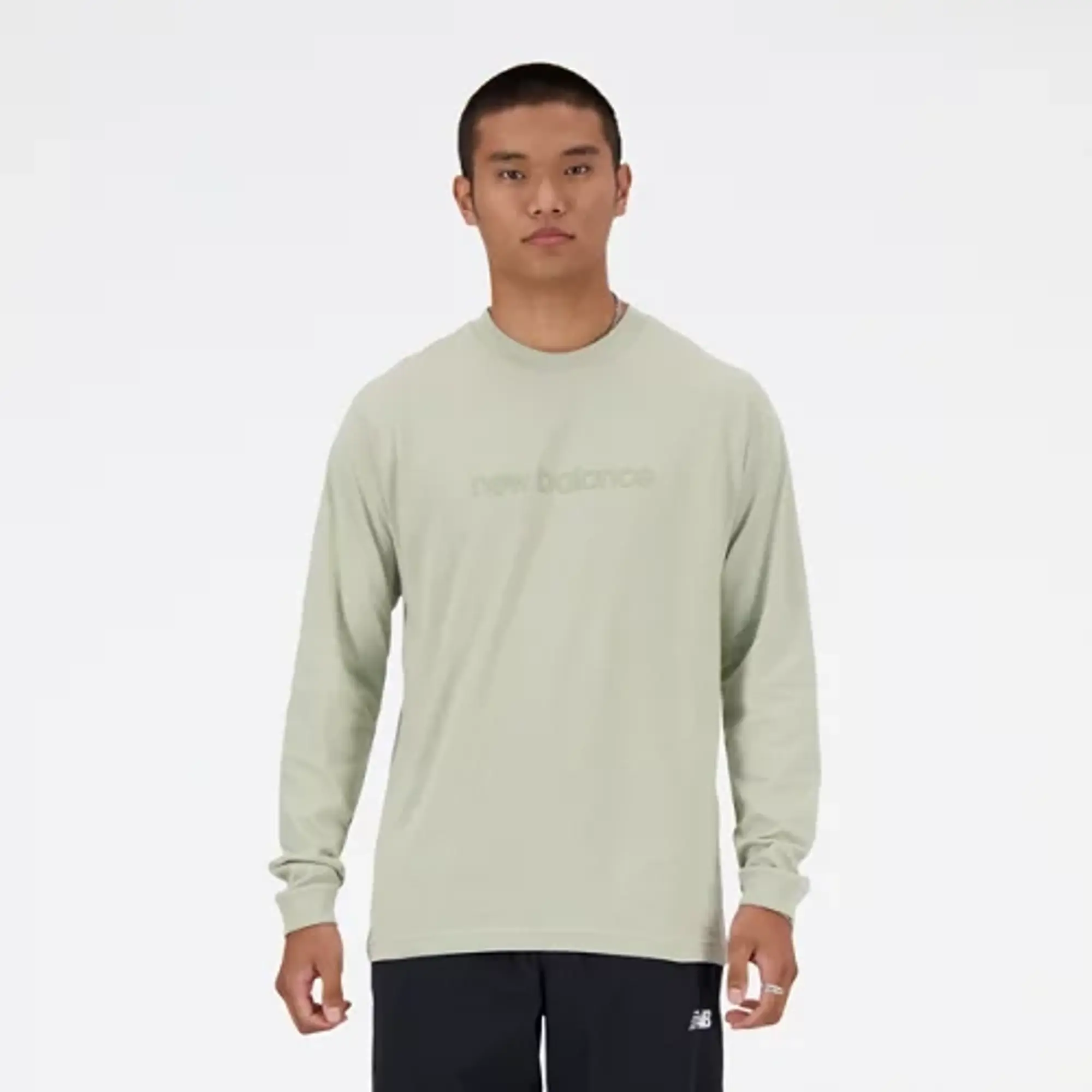 New Balance Men's Hyper Density Graphic Long Sleeve T-Shirt in Green Cotton Fleece