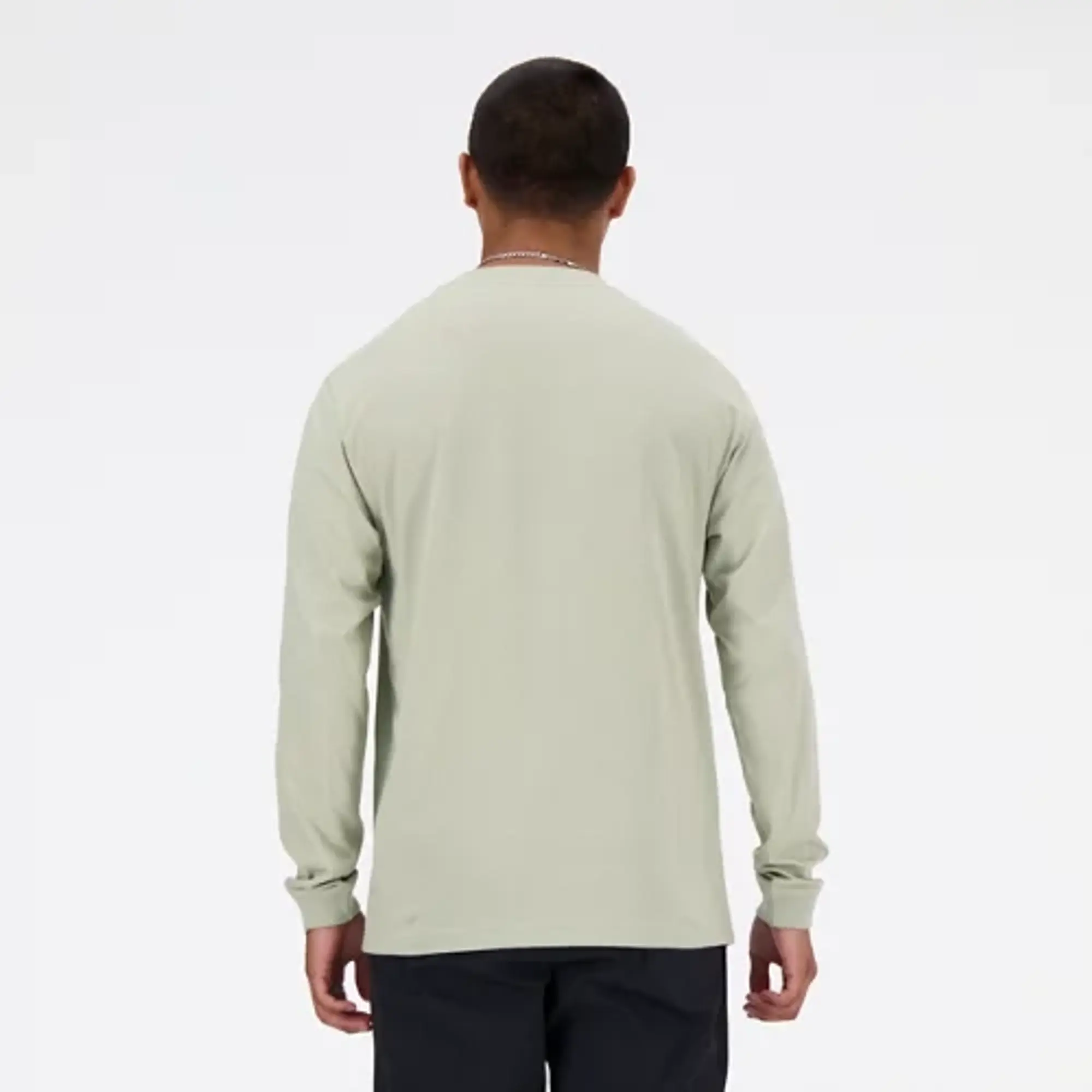 New Balance Men's Hyper Density Graphic Long Sleeve T-Shirt in Green Cotton Fleece