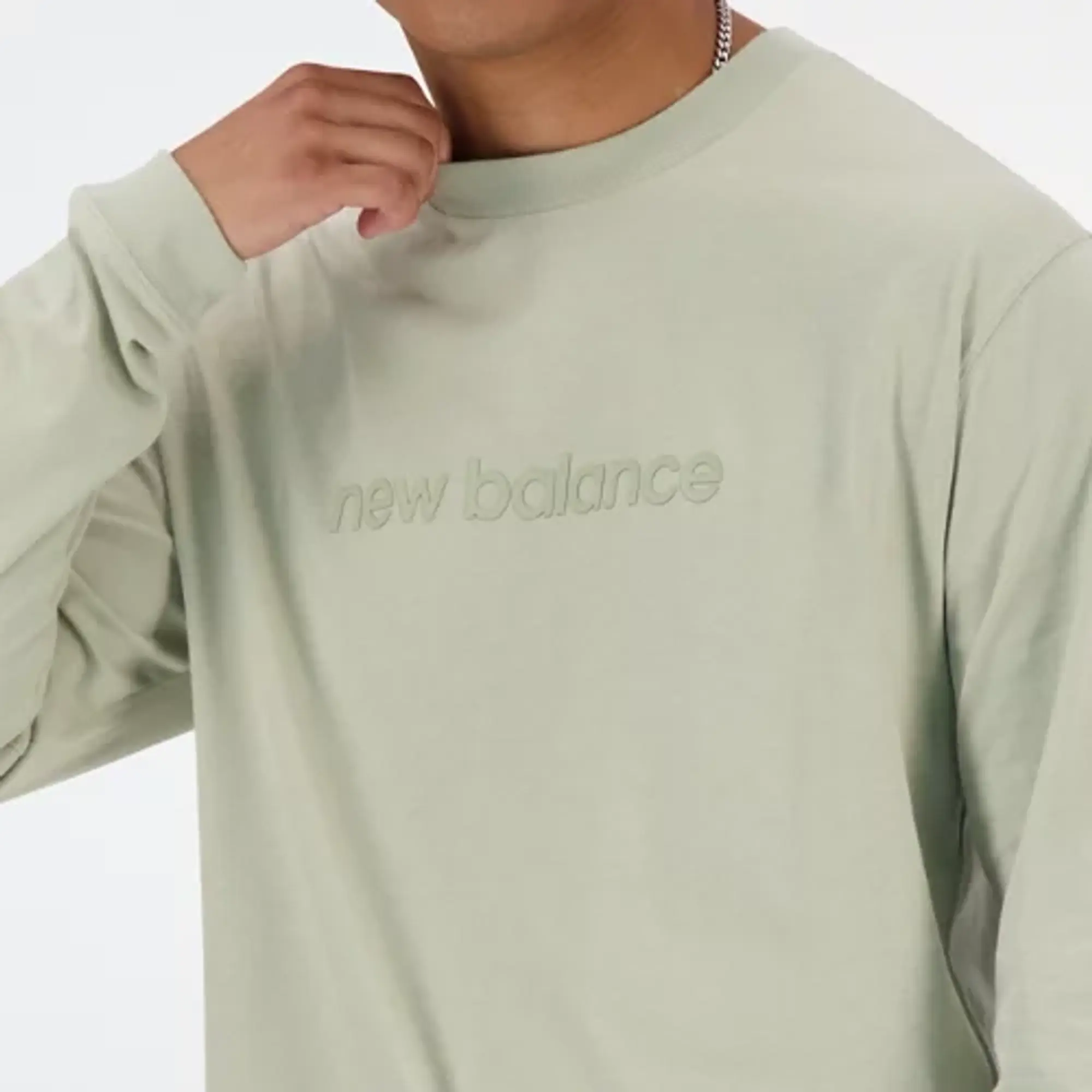 New Balance Men's Hyper Density Graphic Long Sleeve T-Shirt in Green Cotton Fleece