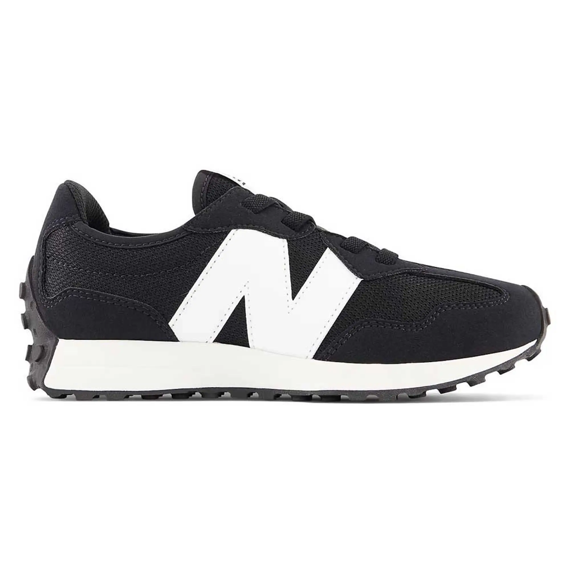 New Balance Kids' 327 Bungee Lace in Black/White Synthetic