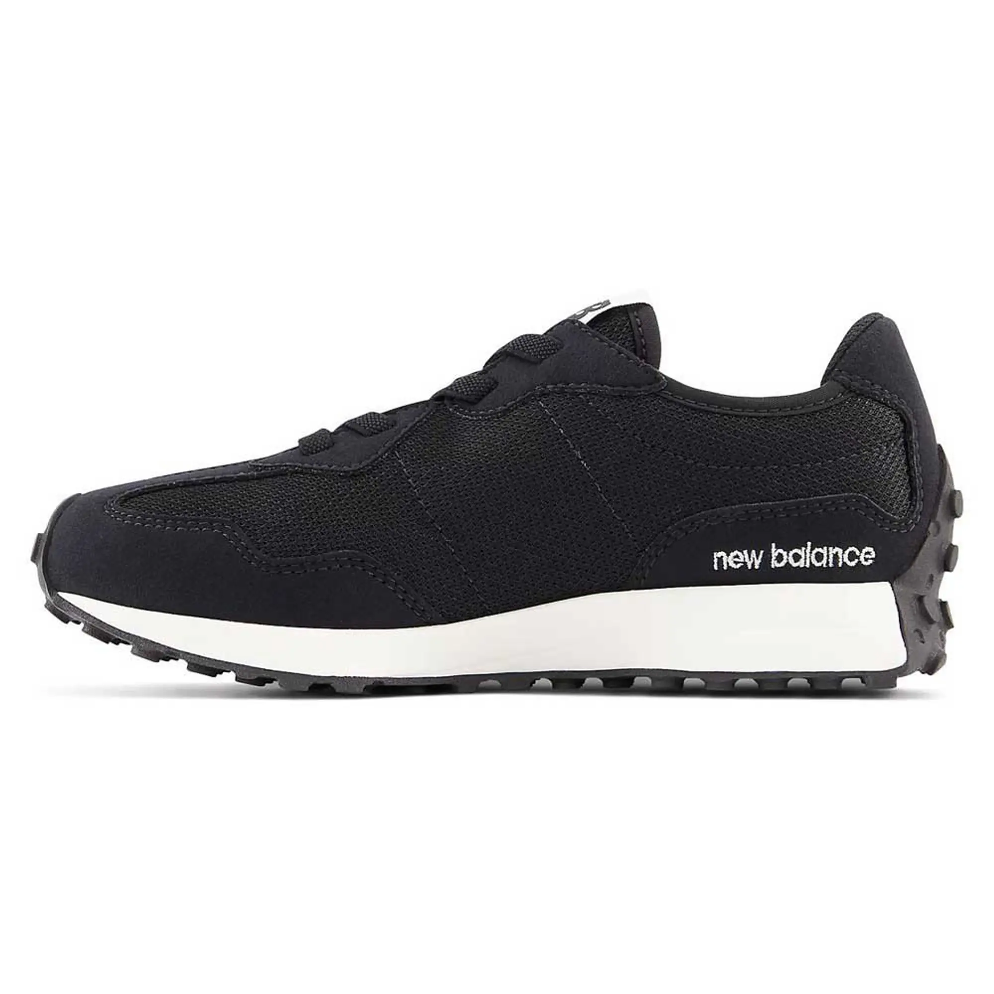 New Balance Kids' 327 Bungee Lace in Black/White Synthetic