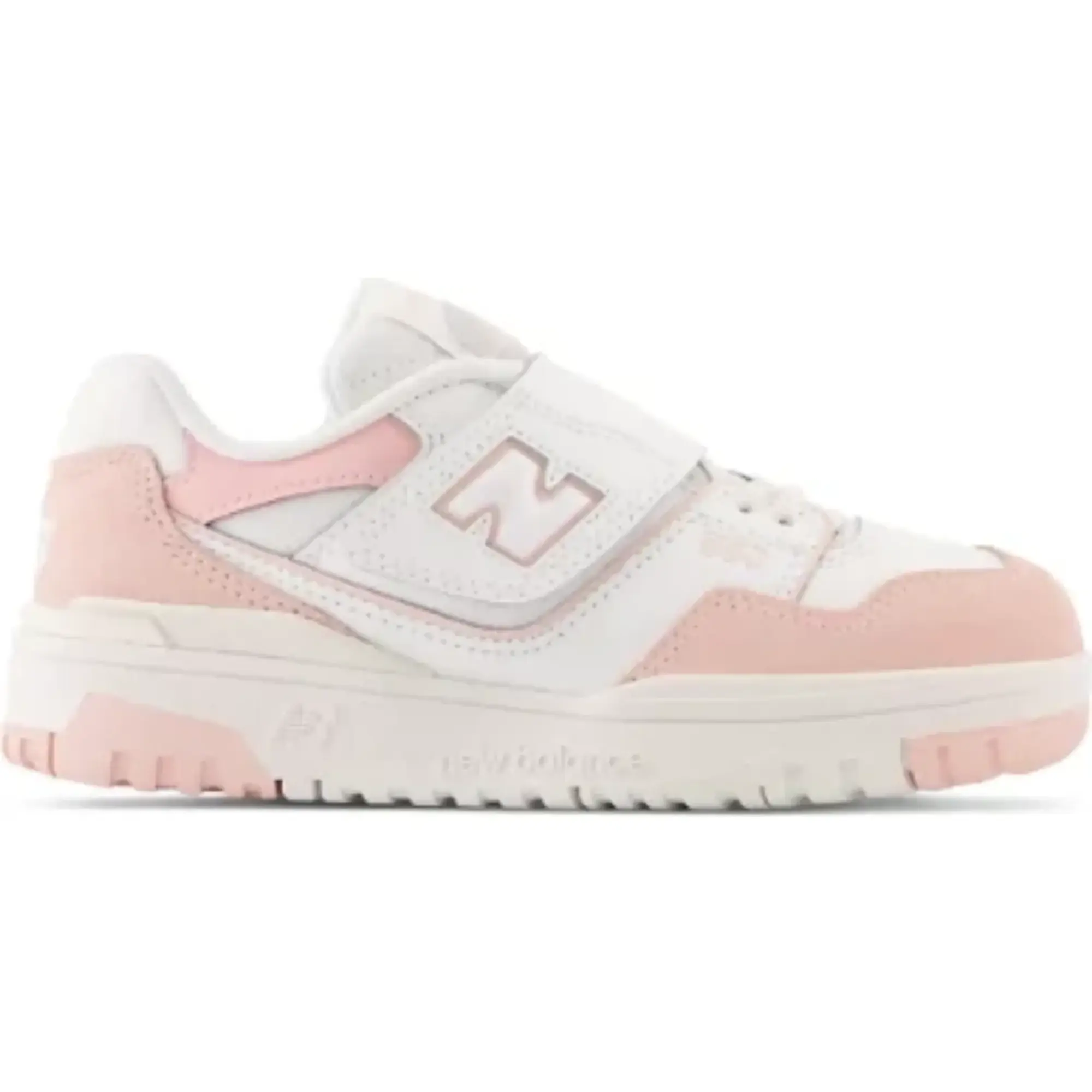 New Balance Kids' 550 Bungee Lace with Top Strap in White/Pink Synthetic