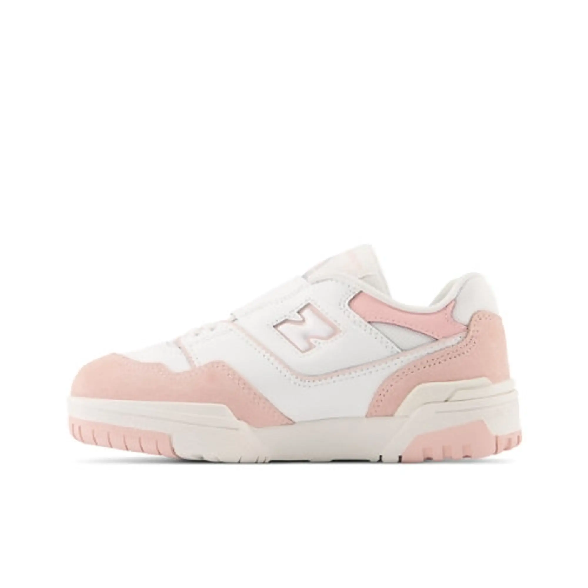 New Balance Kids' 550 Bungee Lace with Top Strap in White/Pink Synthetic