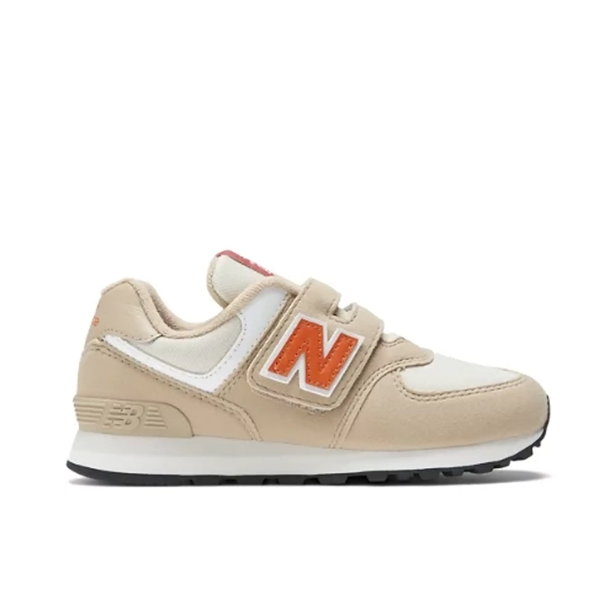 New Balance Kids' 574 Hook & Loop in Beige/Orange Suede/Mesh