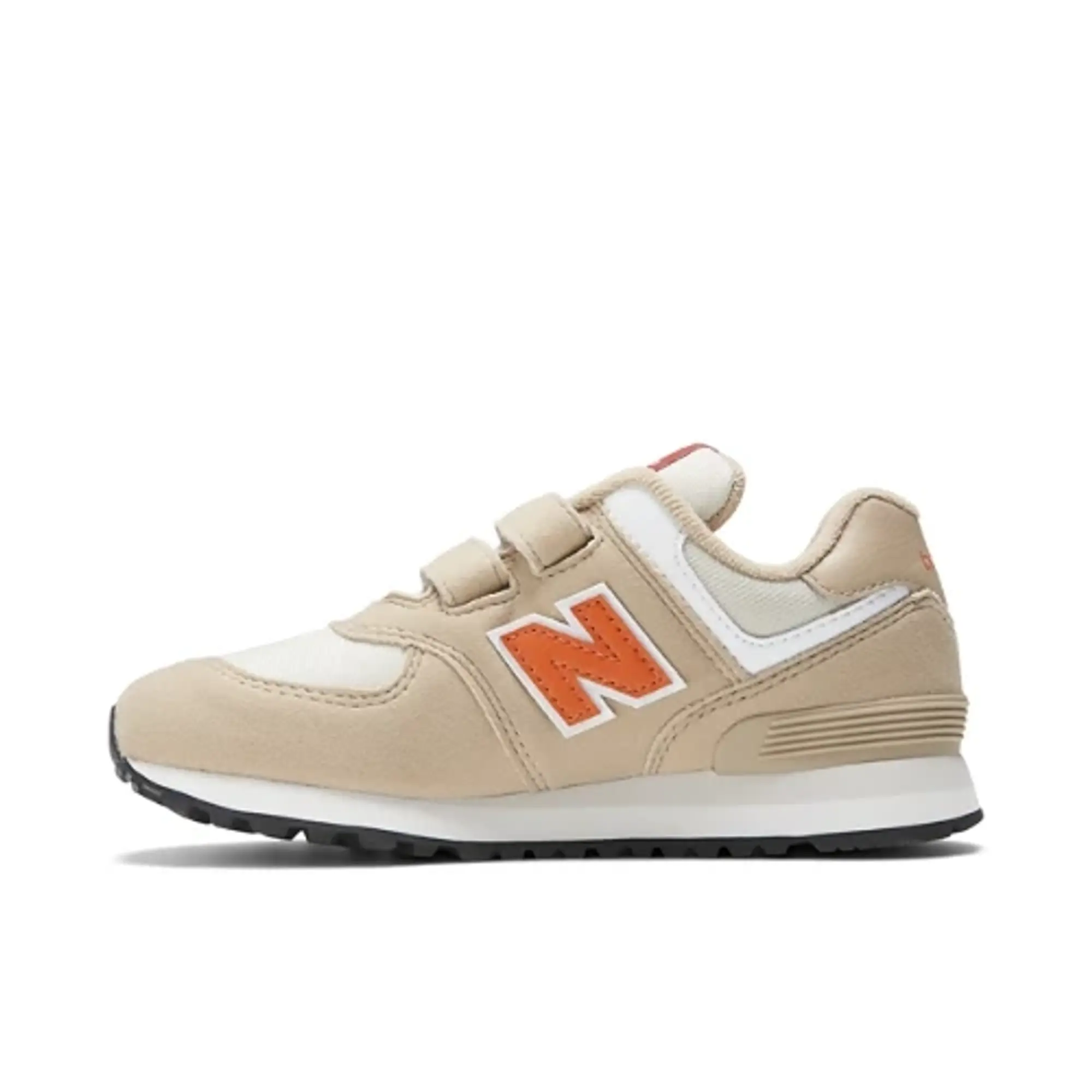 New Balance Kids' 574 Hook & Loop in Beige/Orange Suede/Mesh