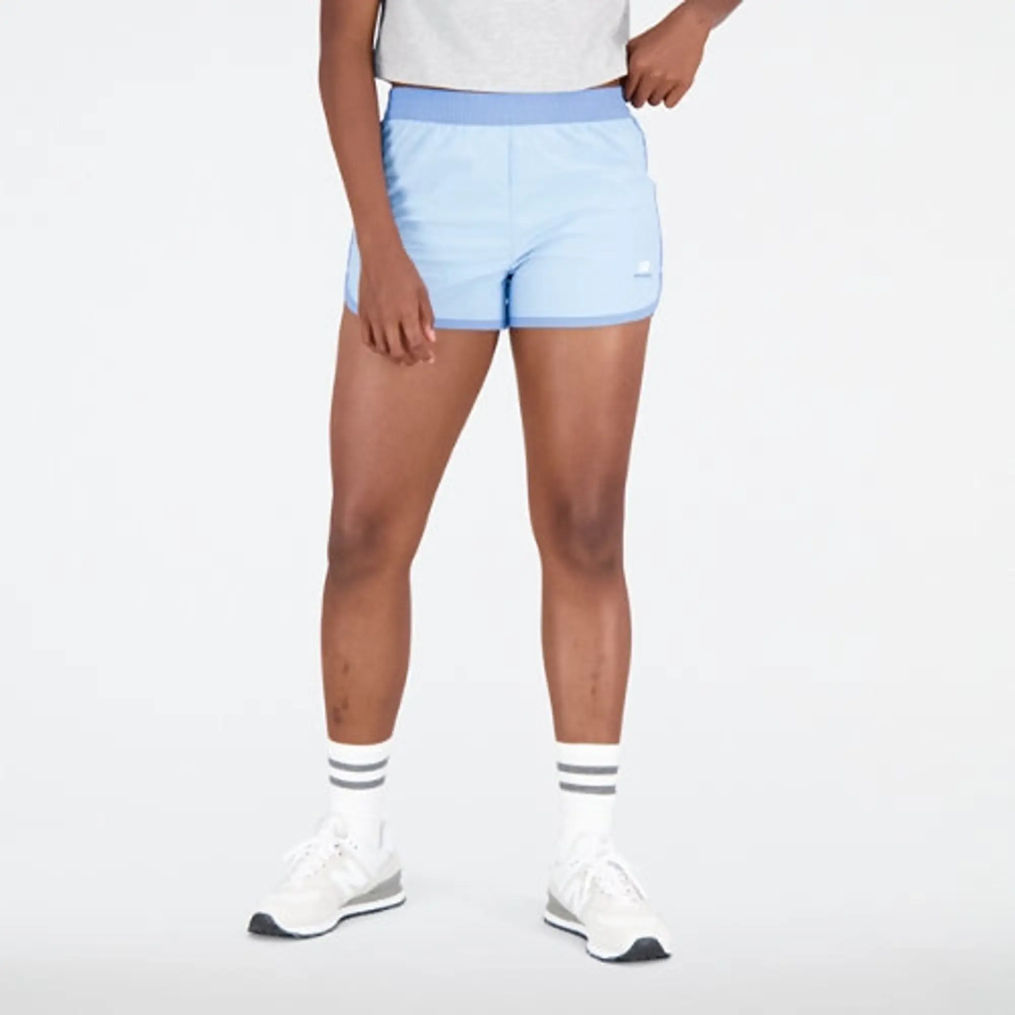 New Balance Women's Athletics Remastered Woven Short in Blue Nylon
