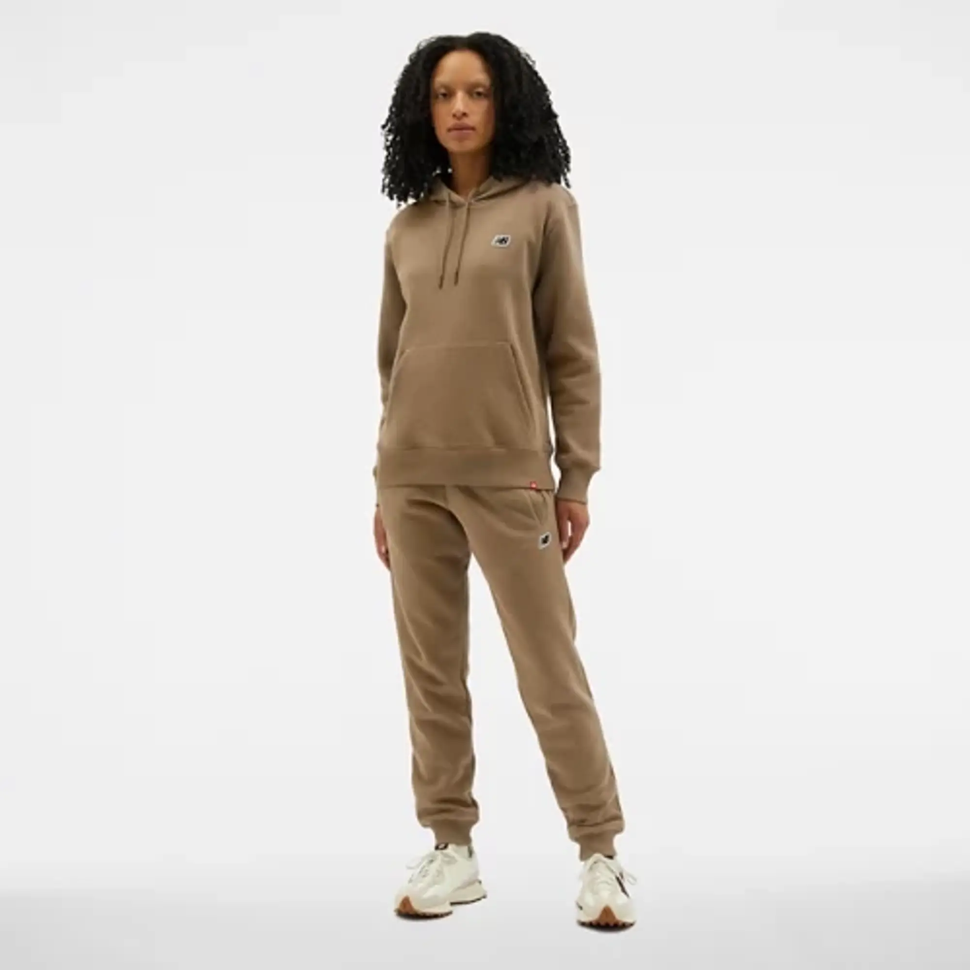 New Balance Women's NB Small Logo Hoodie in Brown Cotton