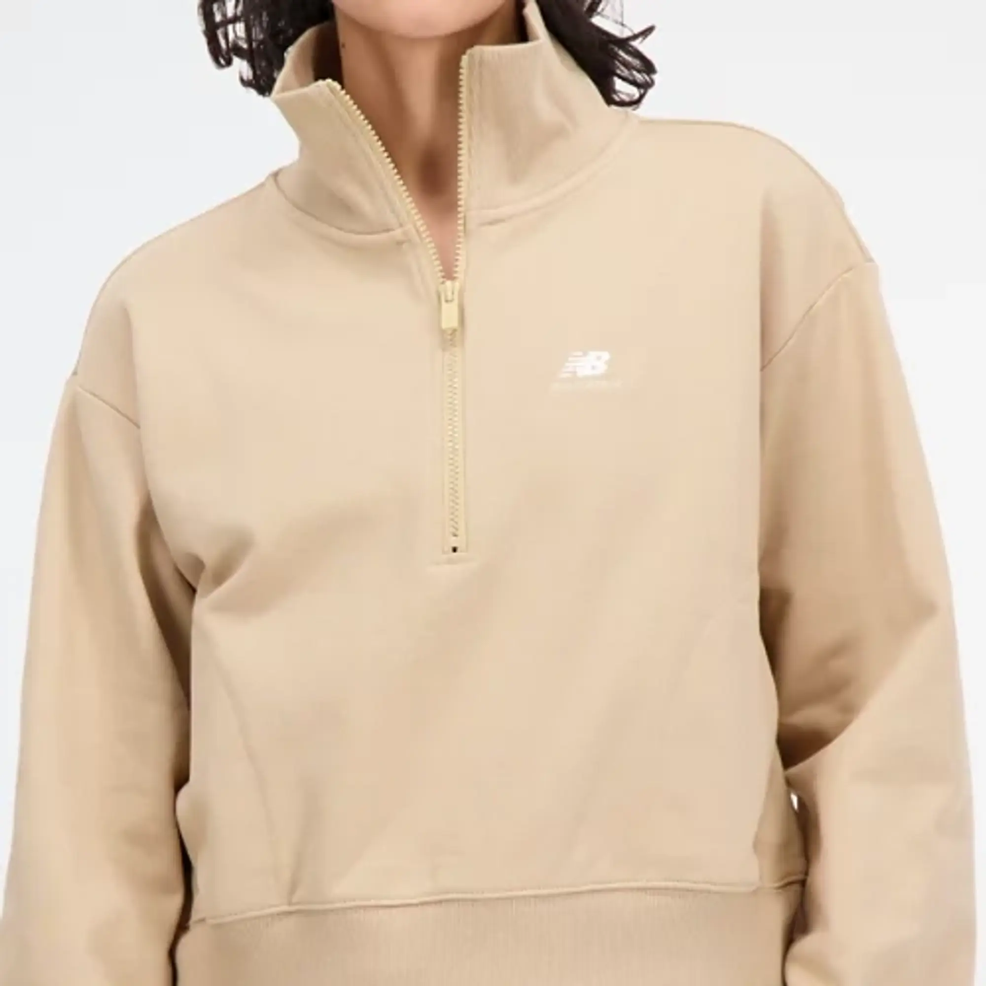 New Balance Women's Athletics Remastered French Terry 1/4 Zip in Brown Cotton