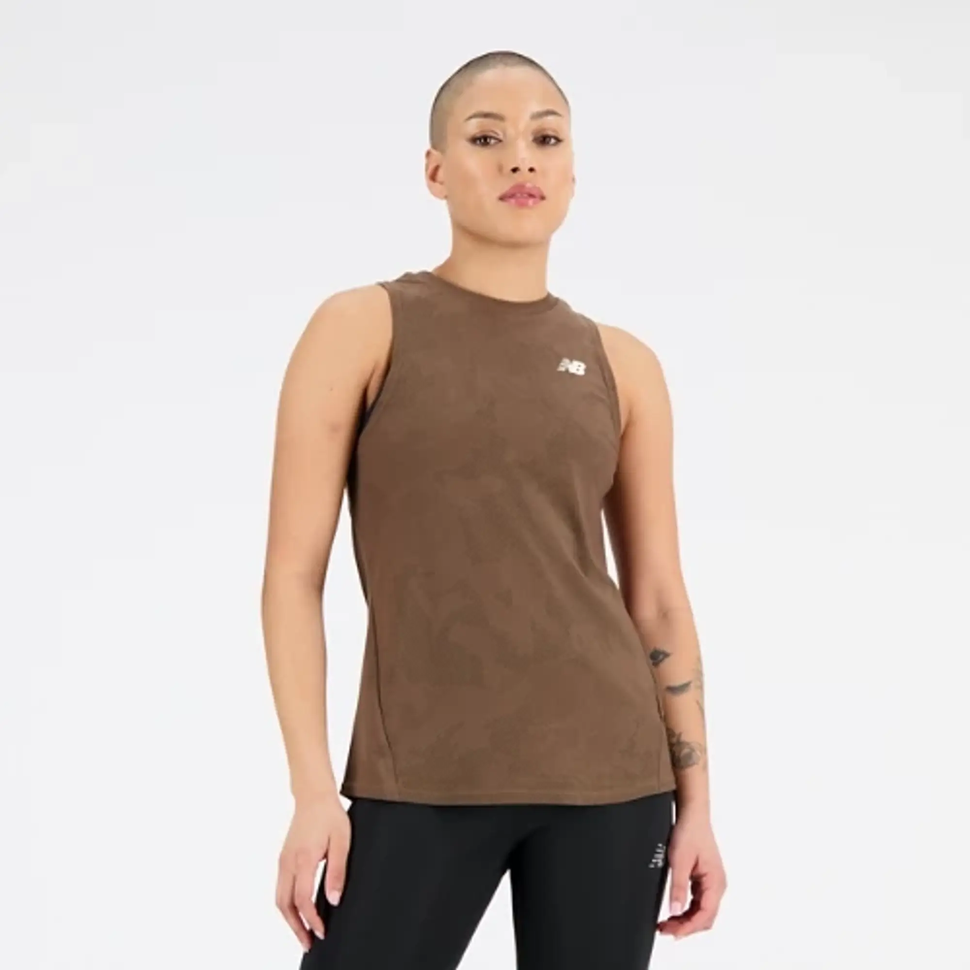 New Balance Women's Q Speed Jacquard Tank in Brown Poly Knit