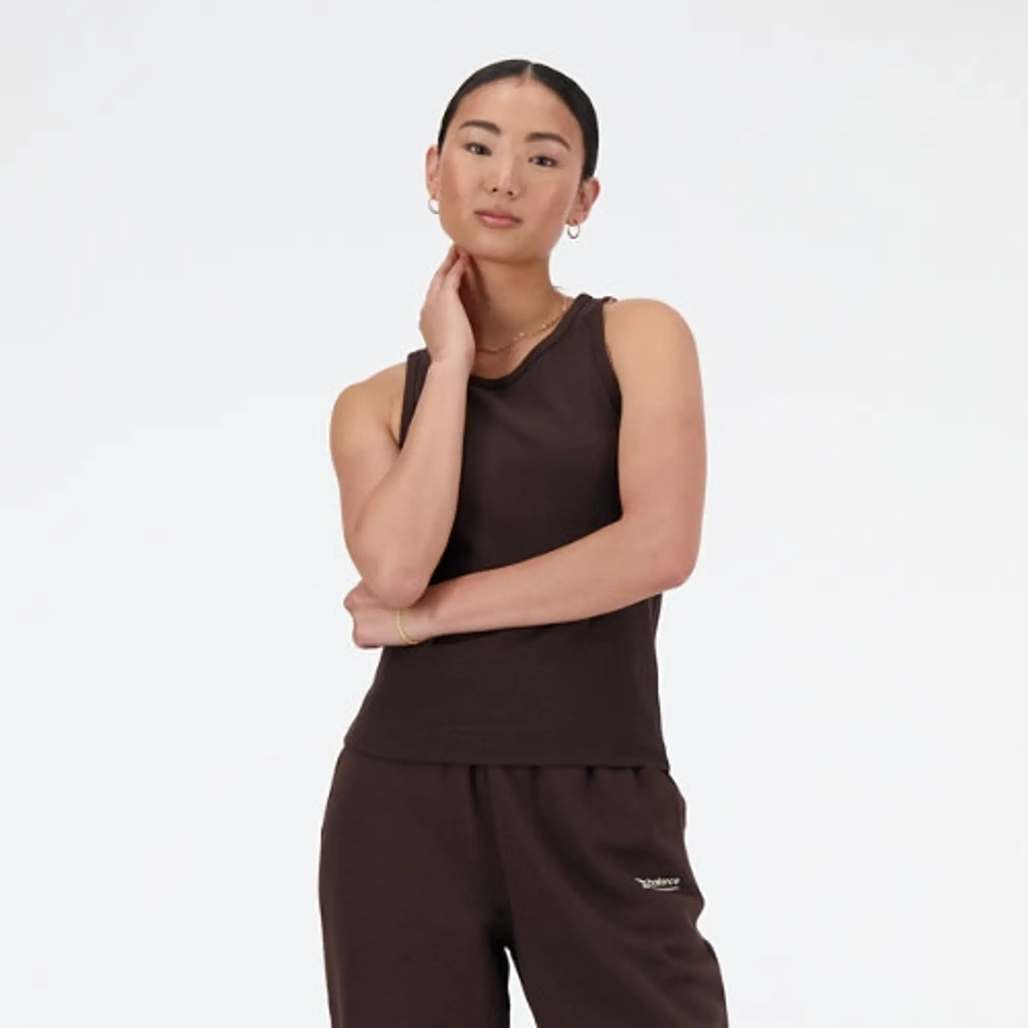 New Balance Women's Linear Heritage Rib Knit Racer Tank in Black Poly Knit