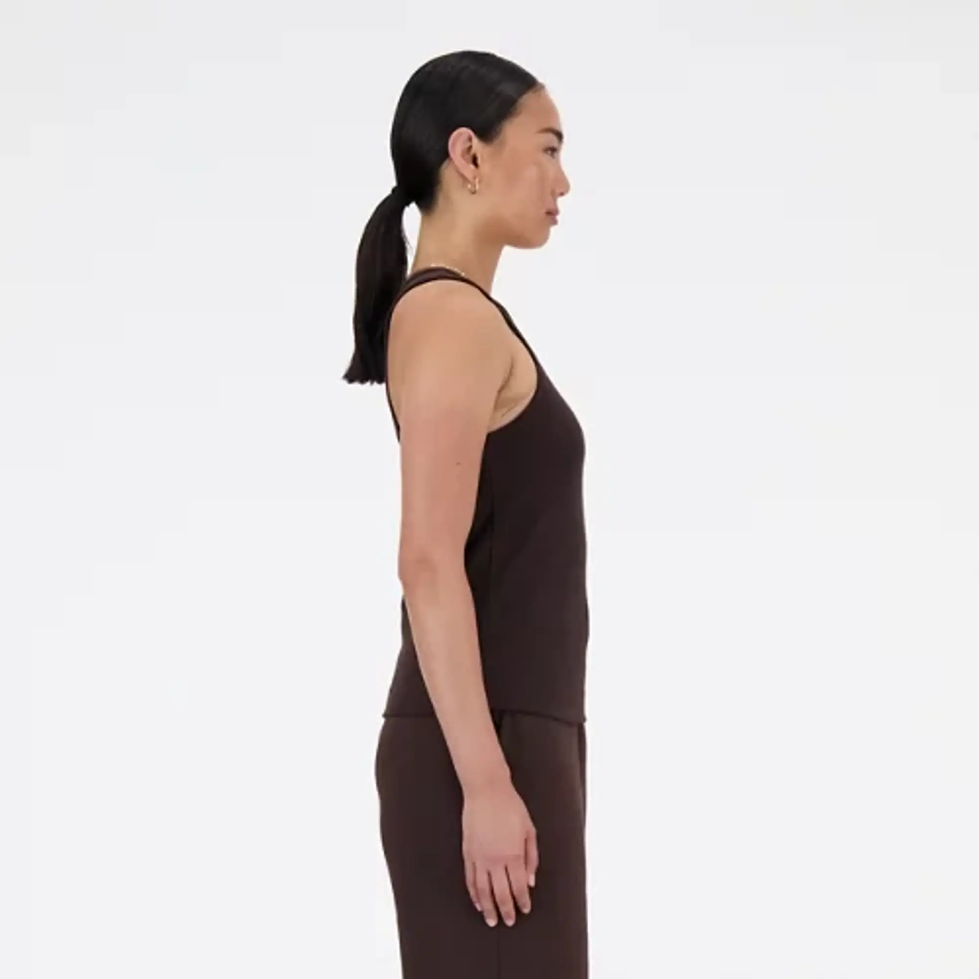 New Balance Women's Linear Heritage Rib Knit Racer Tank in Black Poly Knit