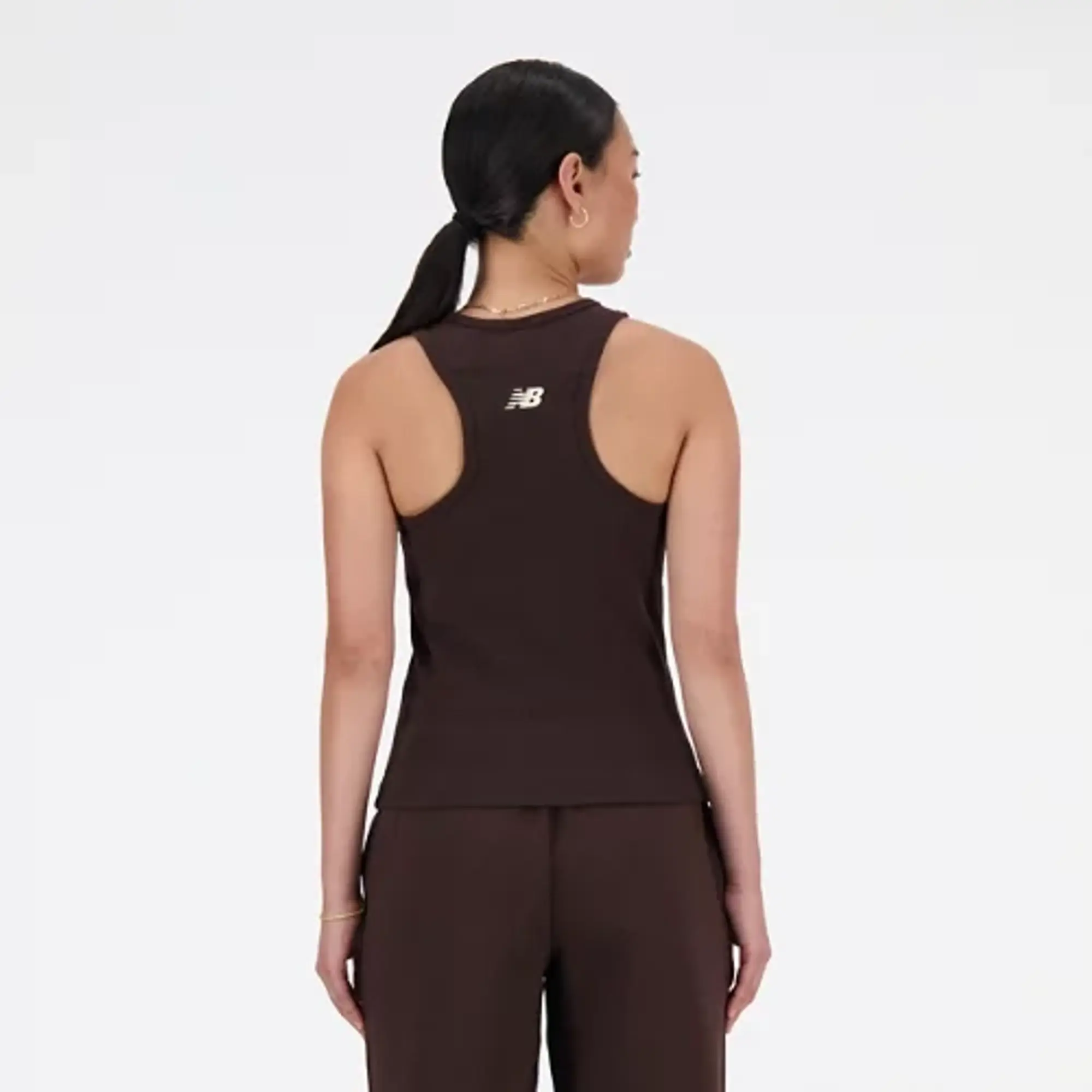 New Balance Women's Linear Heritage Rib Knit Racer Tank in Black Poly Knit