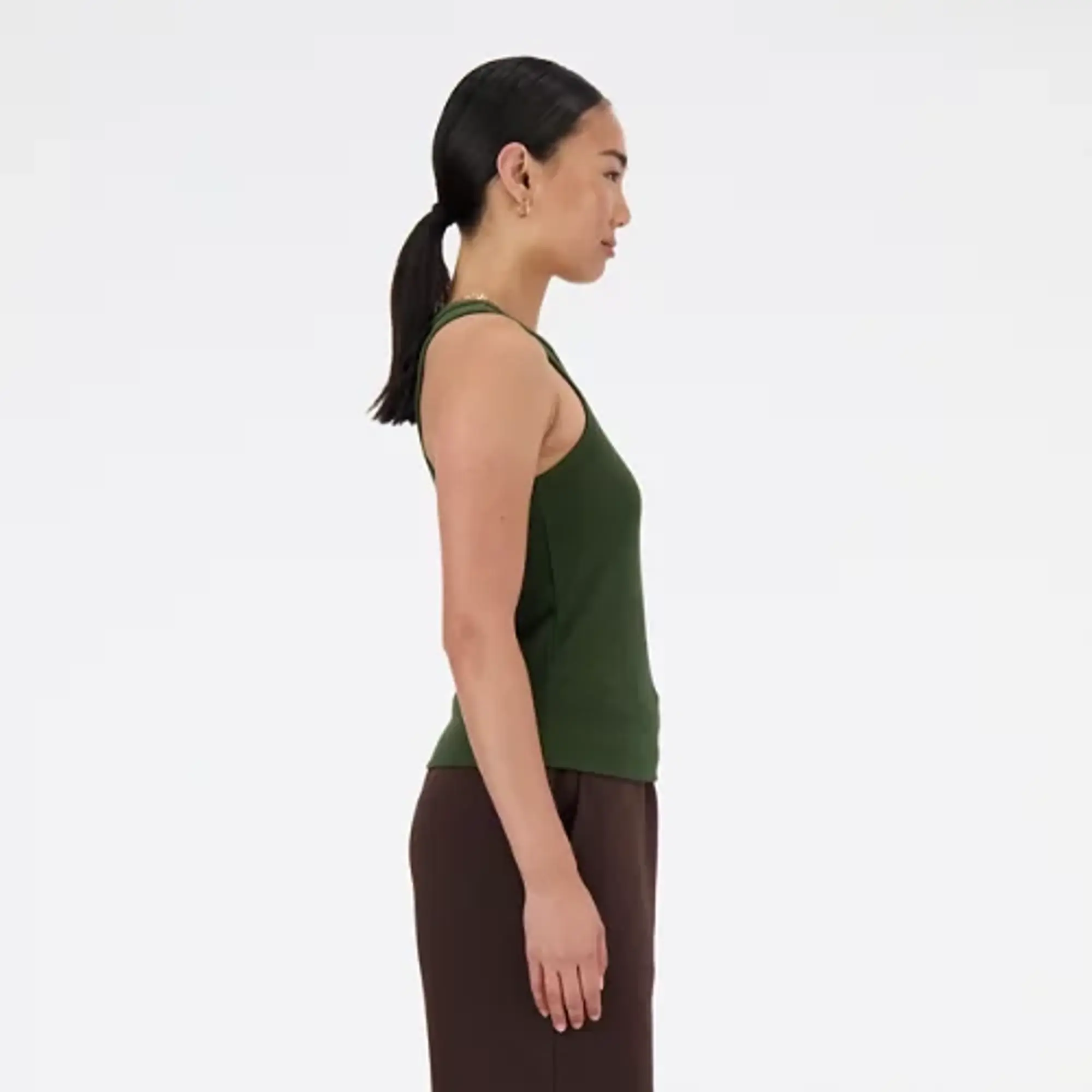 New Balance Women's Linear Heritage Rib Knit Racer Tank in Green Poly Knit