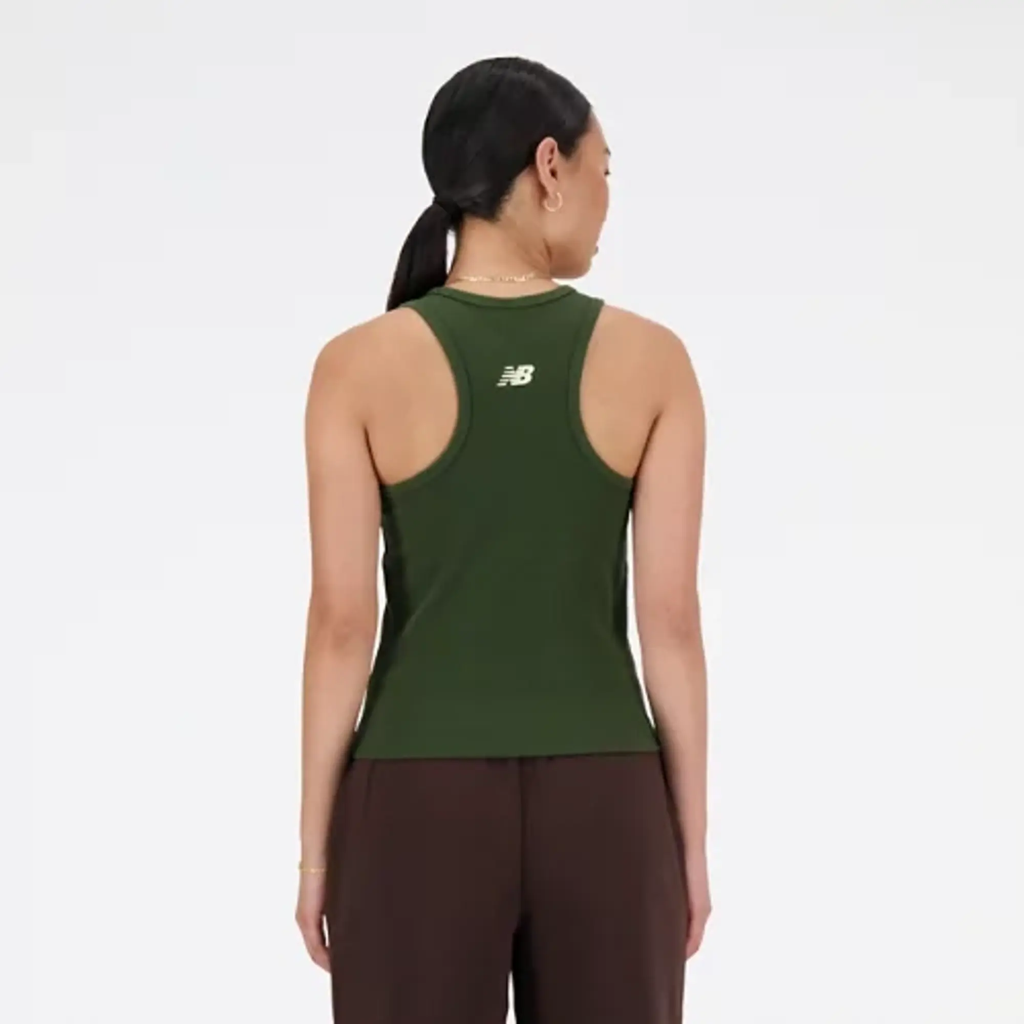 New Balance Women's Linear Heritage Rib Knit Racer Tank in Green Poly Knit