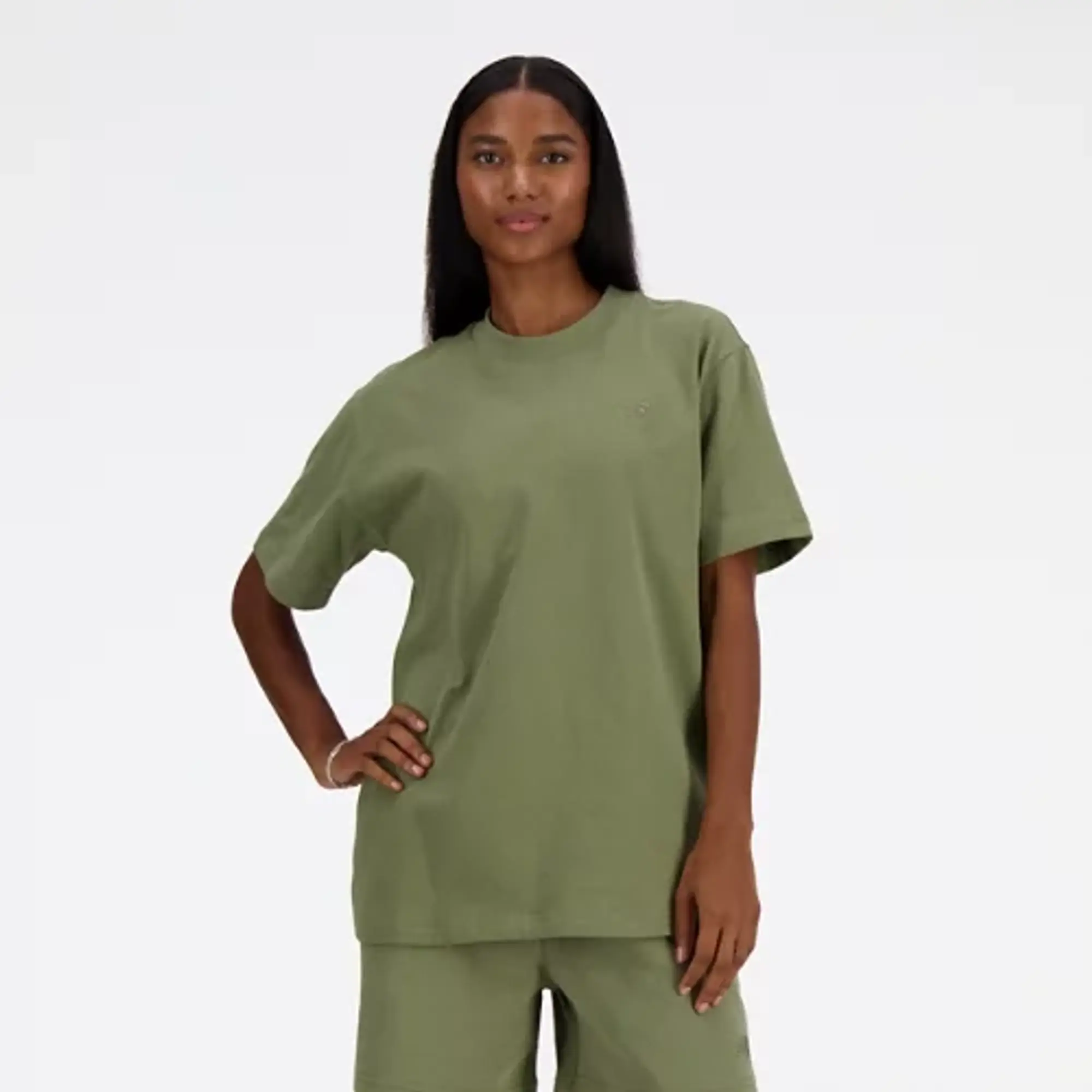 New Balance Women's Athletics Jersey T-Shirt in Green Cotton Jersey