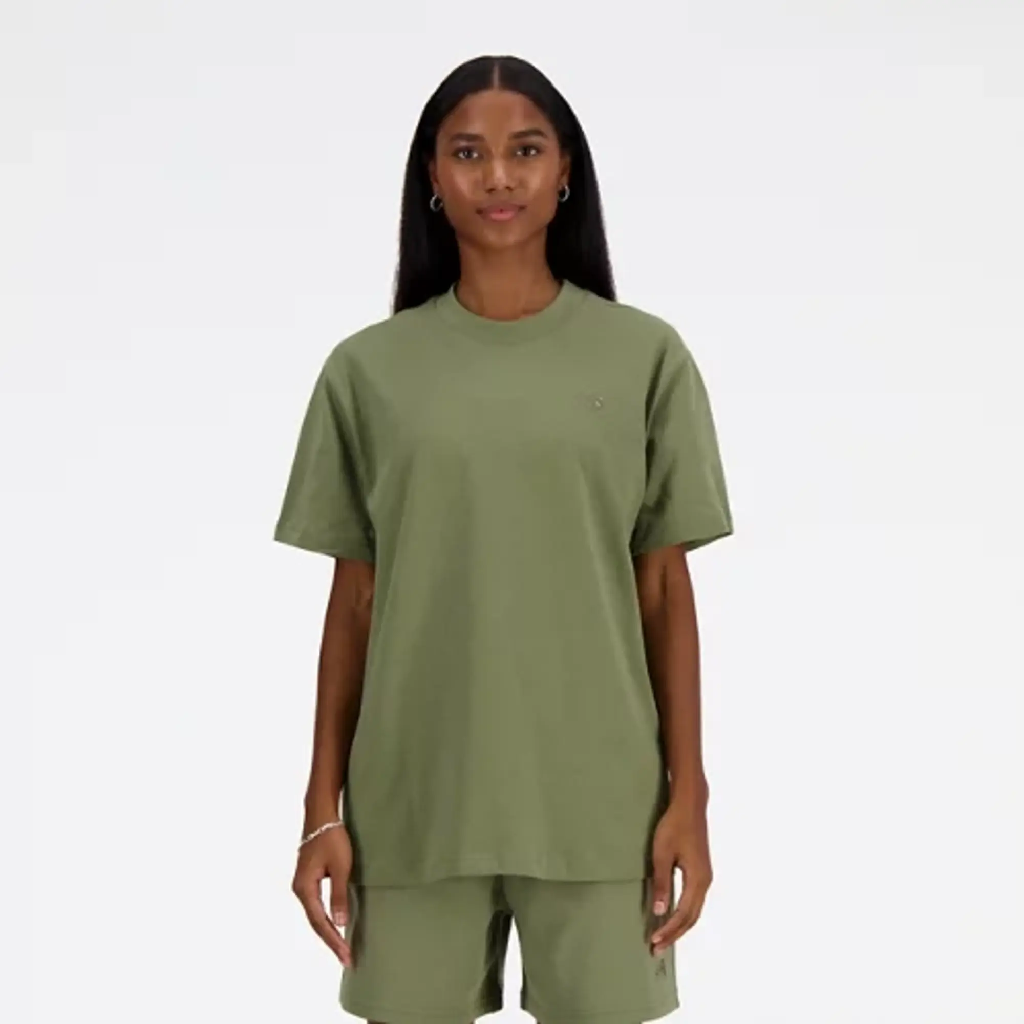 New Balance Women's Athletics Jersey T-Shirt in Green Cotton Jersey