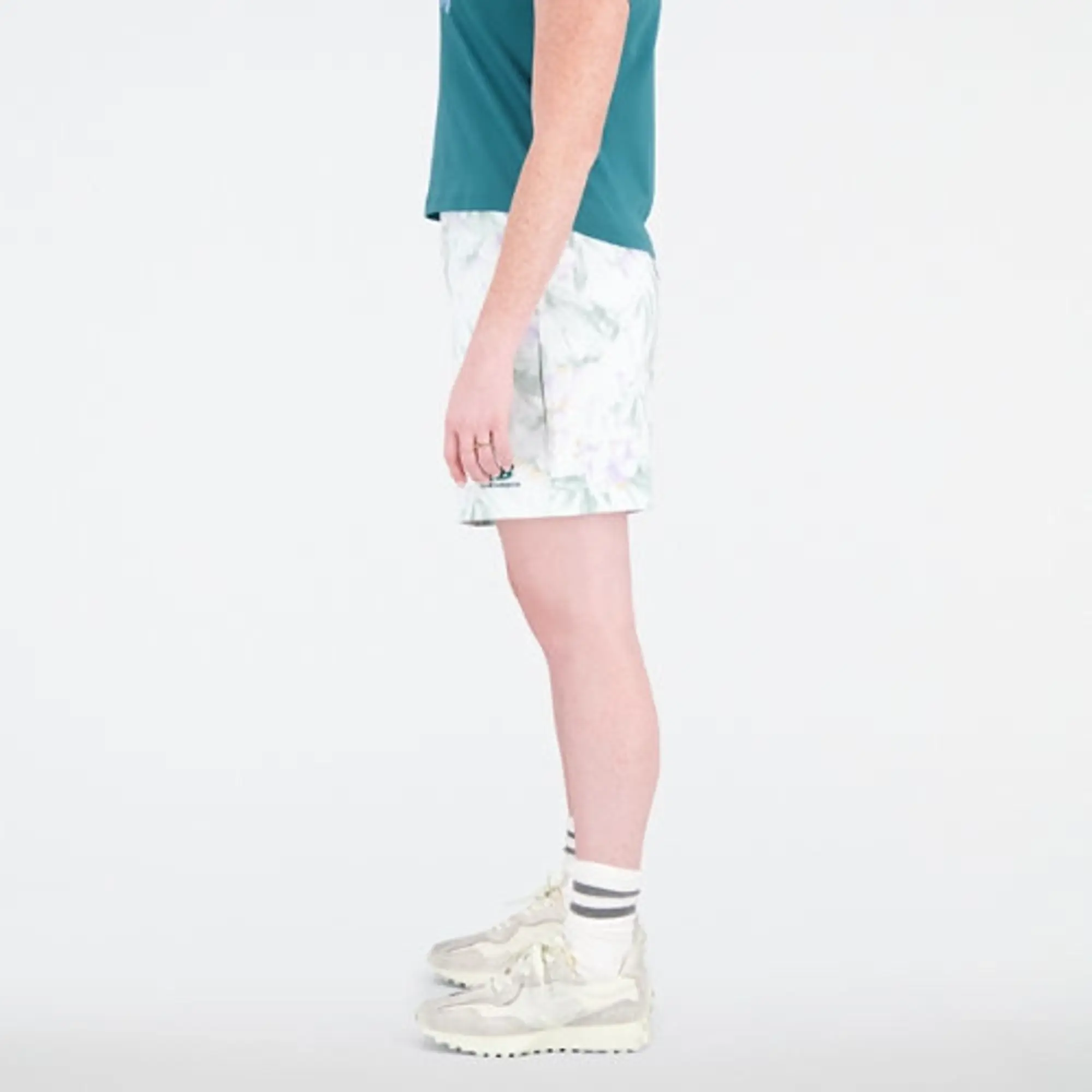 New Balance Women's Essentials Bloomy Print Short in White Cotton