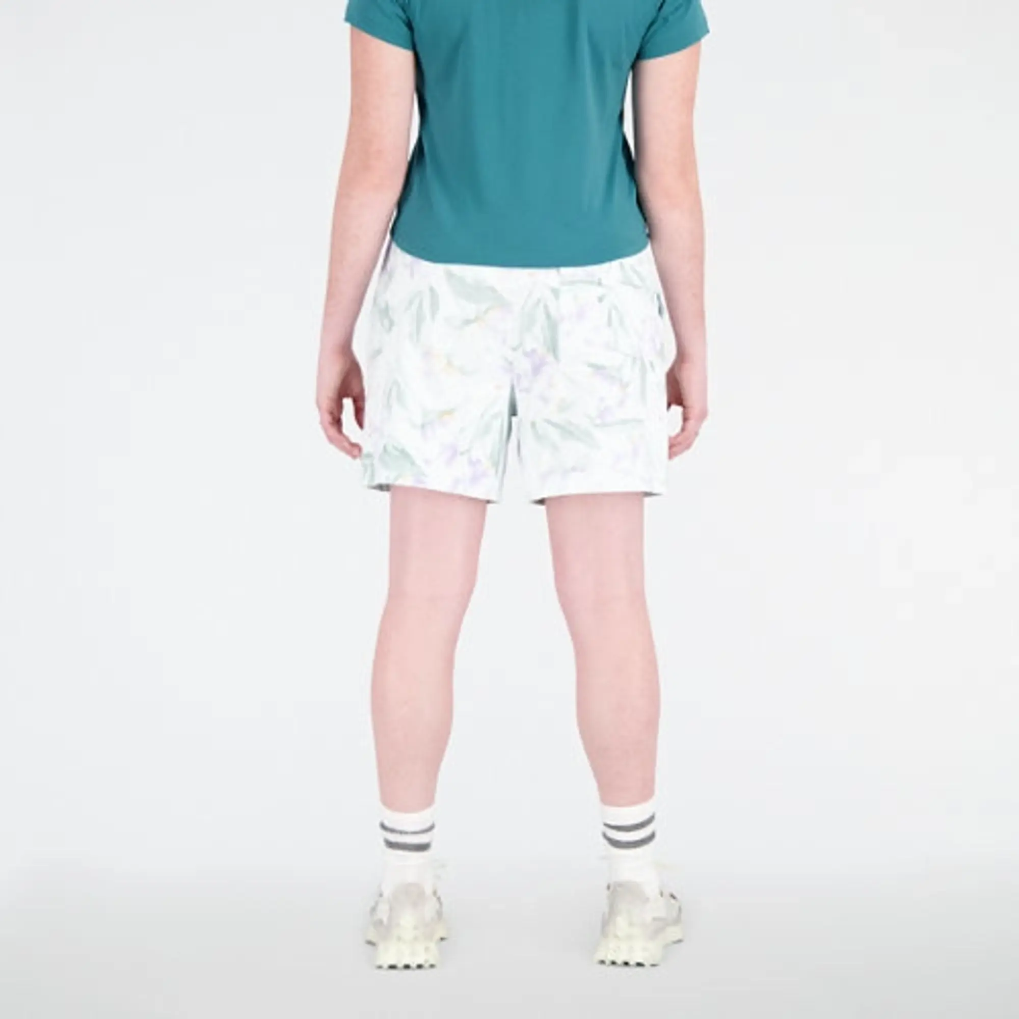 New Balance Women's Essentials Bloomy Print Short in White Cotton