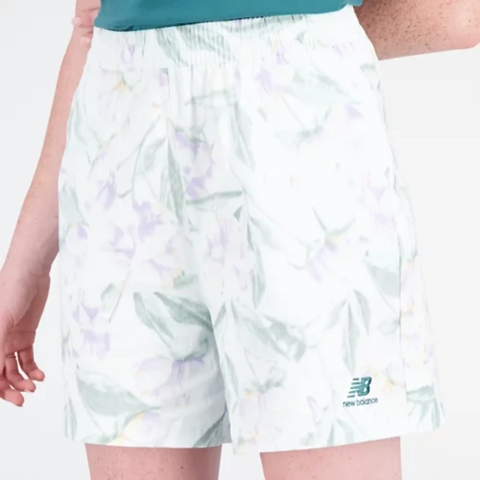 New Balance Women's Essentials Bloomy Print Short in White Cotton