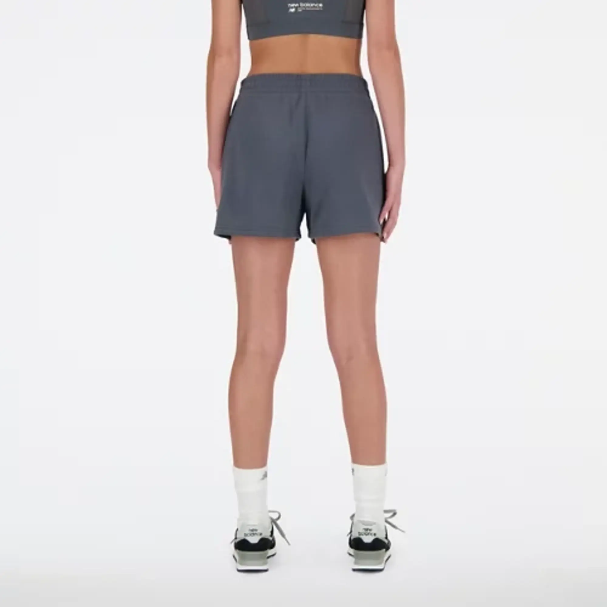 New Balance Women's Linear Heritage French Terry Short in Dark Grey Cotton Fleece