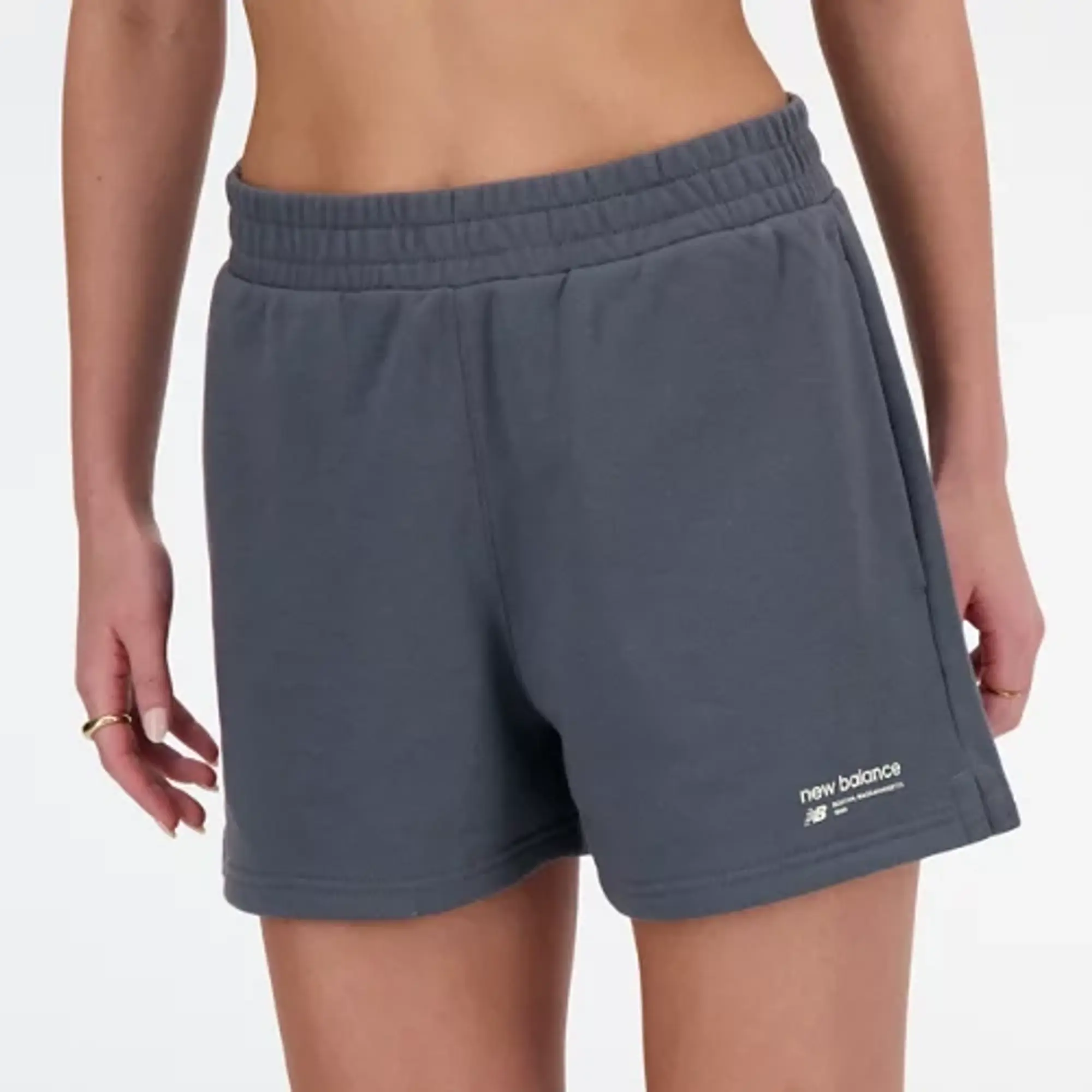 New Balance Women's Linear Heritage French Terry Short in Dark Grey Cotton Fleece