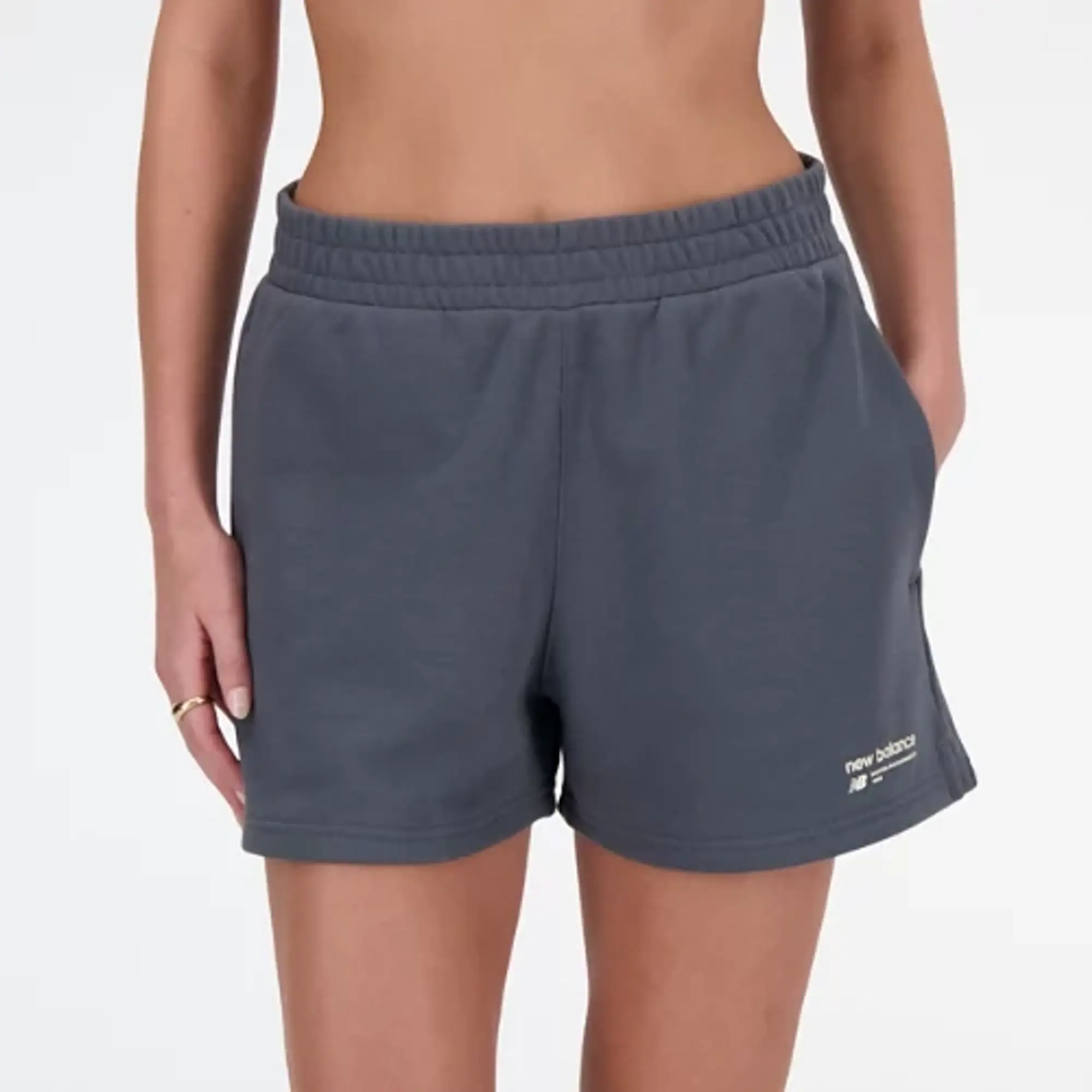 New Balance Women's Linear Heritage French Terry Short in Dark Grey Cotton Fleece