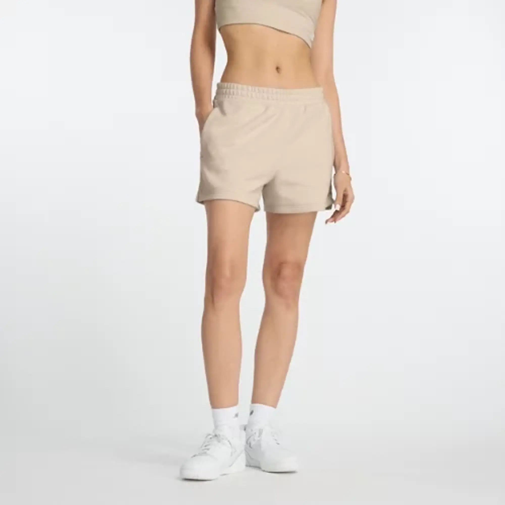 New Balance Women's Linear Heritage French Terry Short in Grey Cotton Fleece
