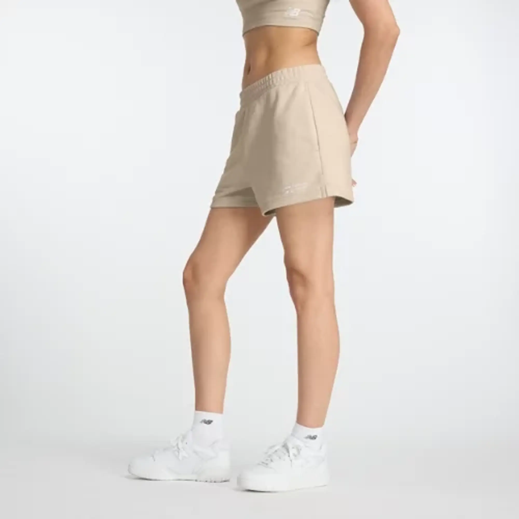 New Balance Women's Linear Heritage French Terry Short in Grey Cotton Fleece