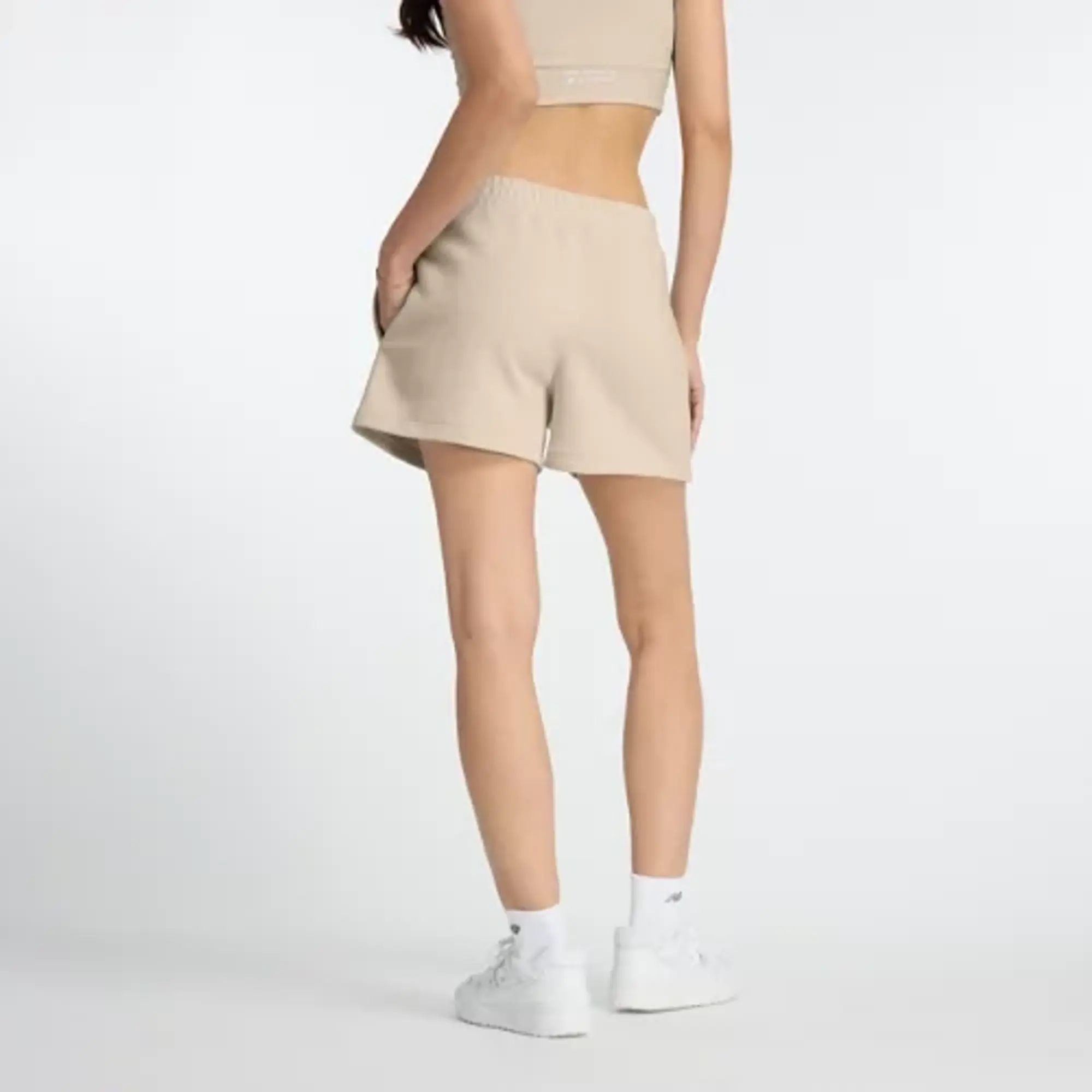 New Balance Women's Linear Heritage French Terry Short in Grey Cotton Fleece