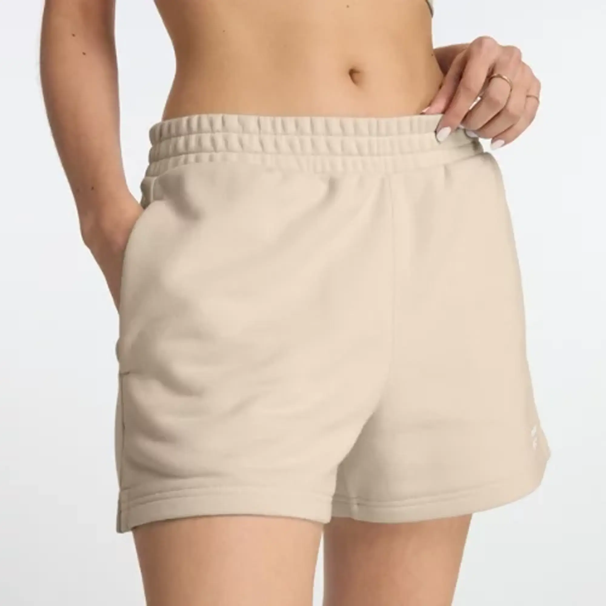 New Balance Women's Linear Heritage French Terry Short in Grey Cotton Fleece