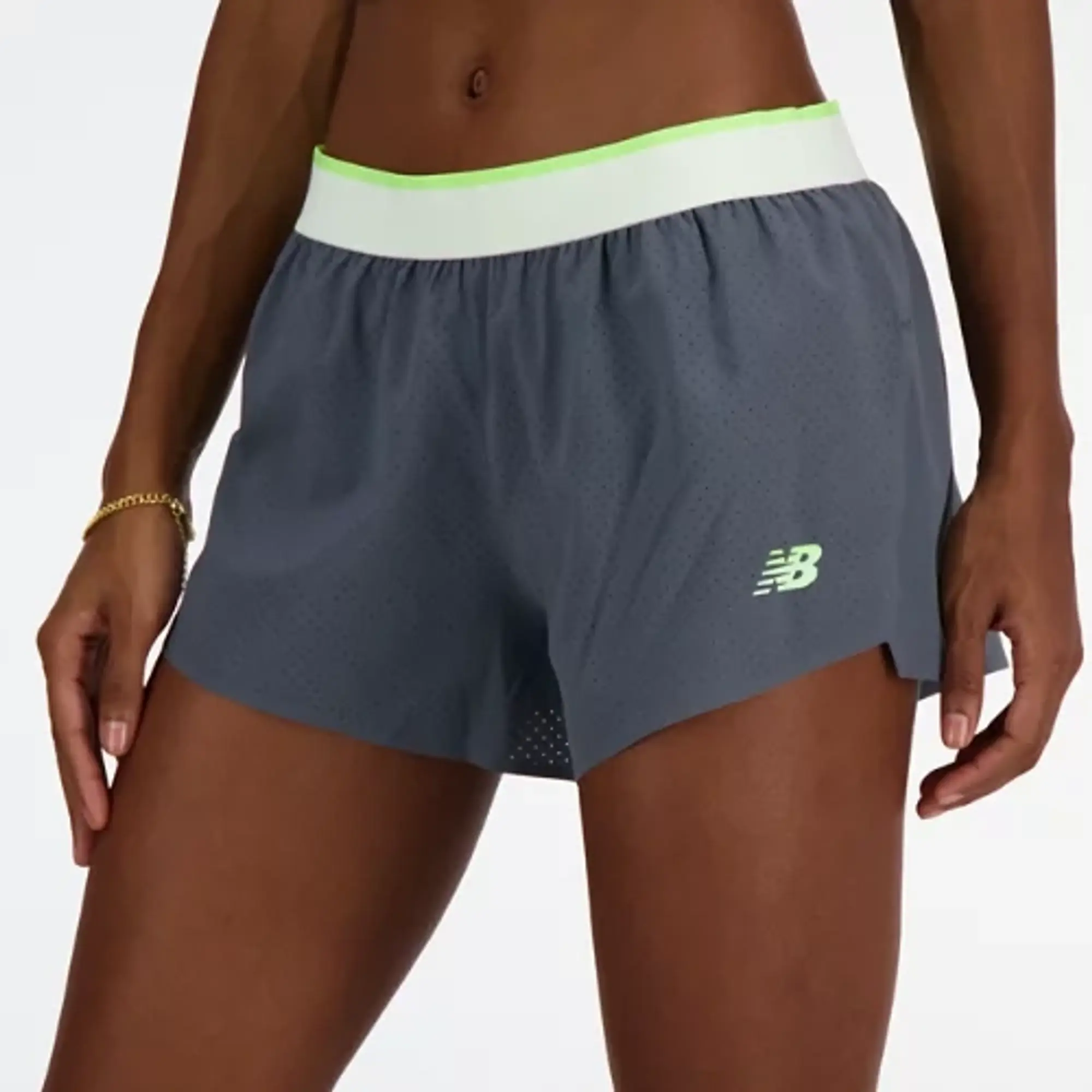 New Balance Women's Race Day Split Short in Grey Polywoven