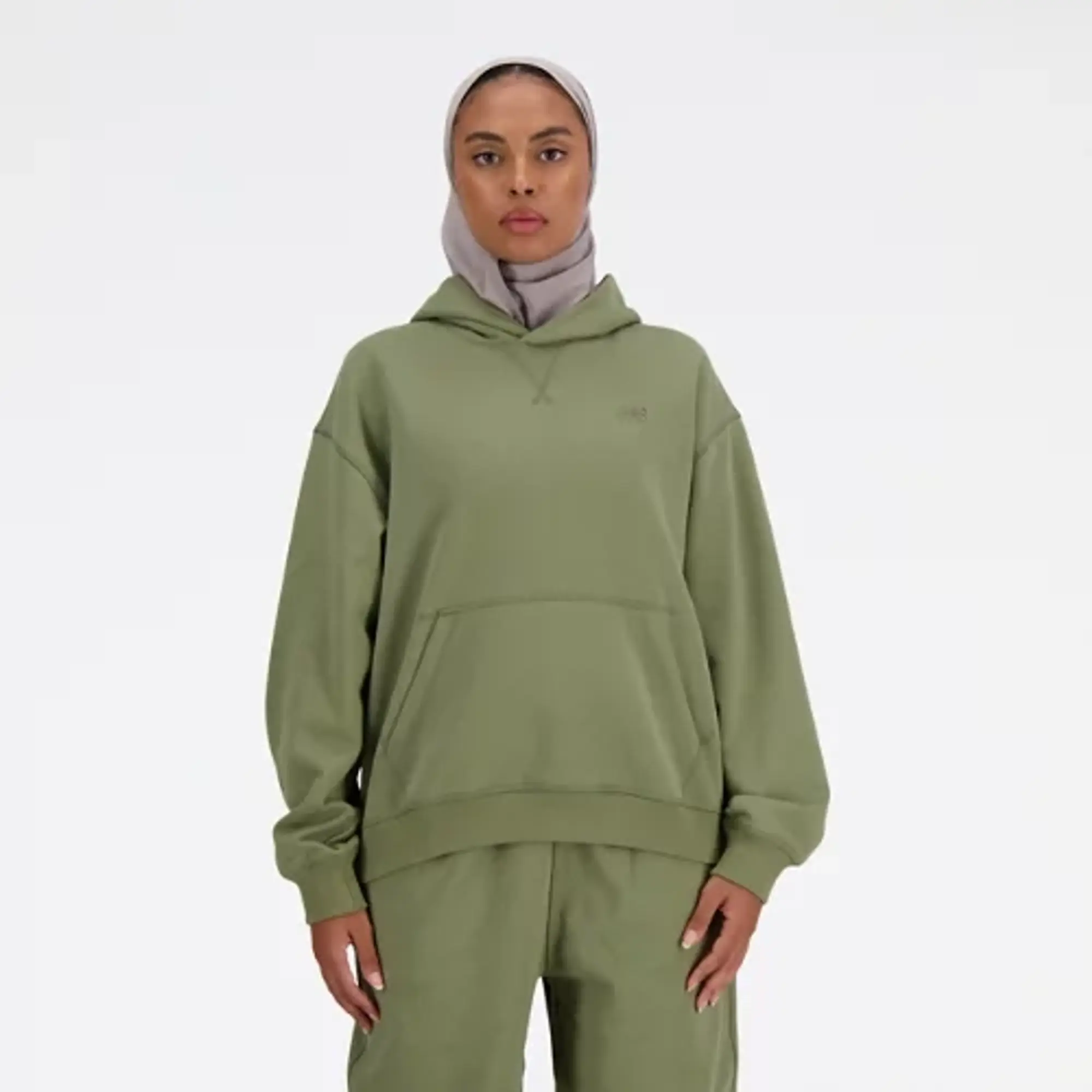 New Balance Women's Athletics French Terry Hoodie in Green Cotton Fleece