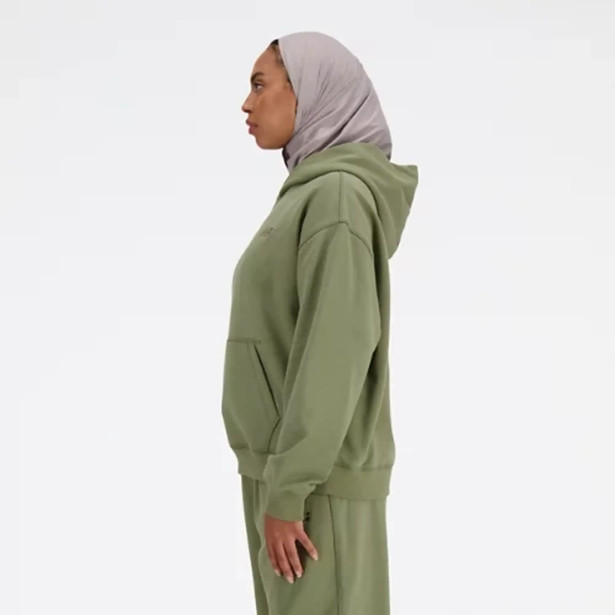 New Balance Women's Athletics French Terry Hoodie in Green Cotton Fleece