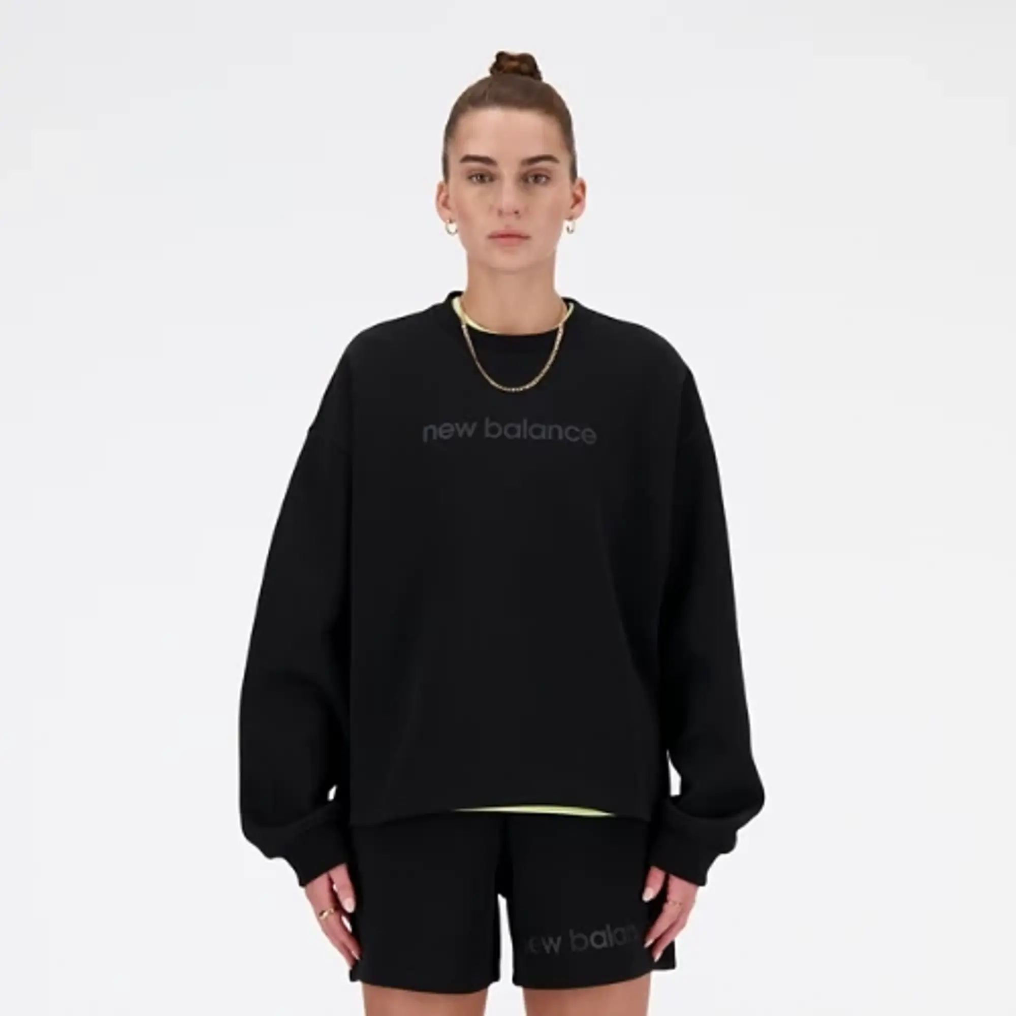 New Balance Women's Hyper Density Double Knit Crew in Black Poly Fleece
